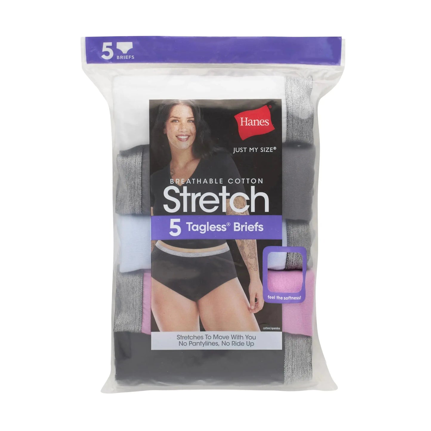 Hanes Women's Just My Size Brief Underwear, Cotton Stretch Brief Panties, Plus Sizes, 5-Pack 11 White/Grey/Blue/Pink/Black, Hanes Women's Cotton Briefs My Store