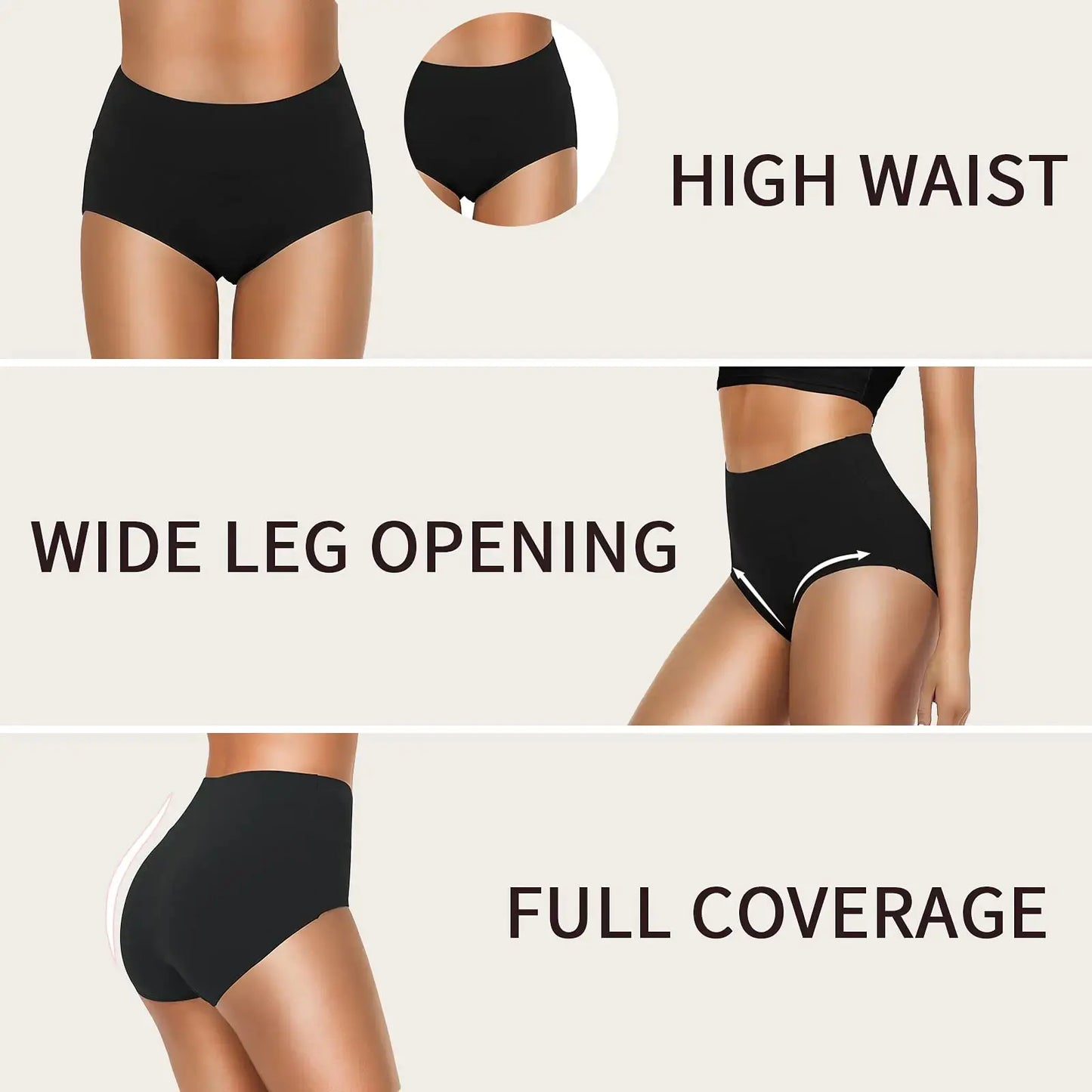 OLIKEME Cotton Underwear High Waisted Panties Full Coverage Underpants Soft Strech Ladies Briefs for Women Multi Pack X-Large Black-a-5 Pack My Store
