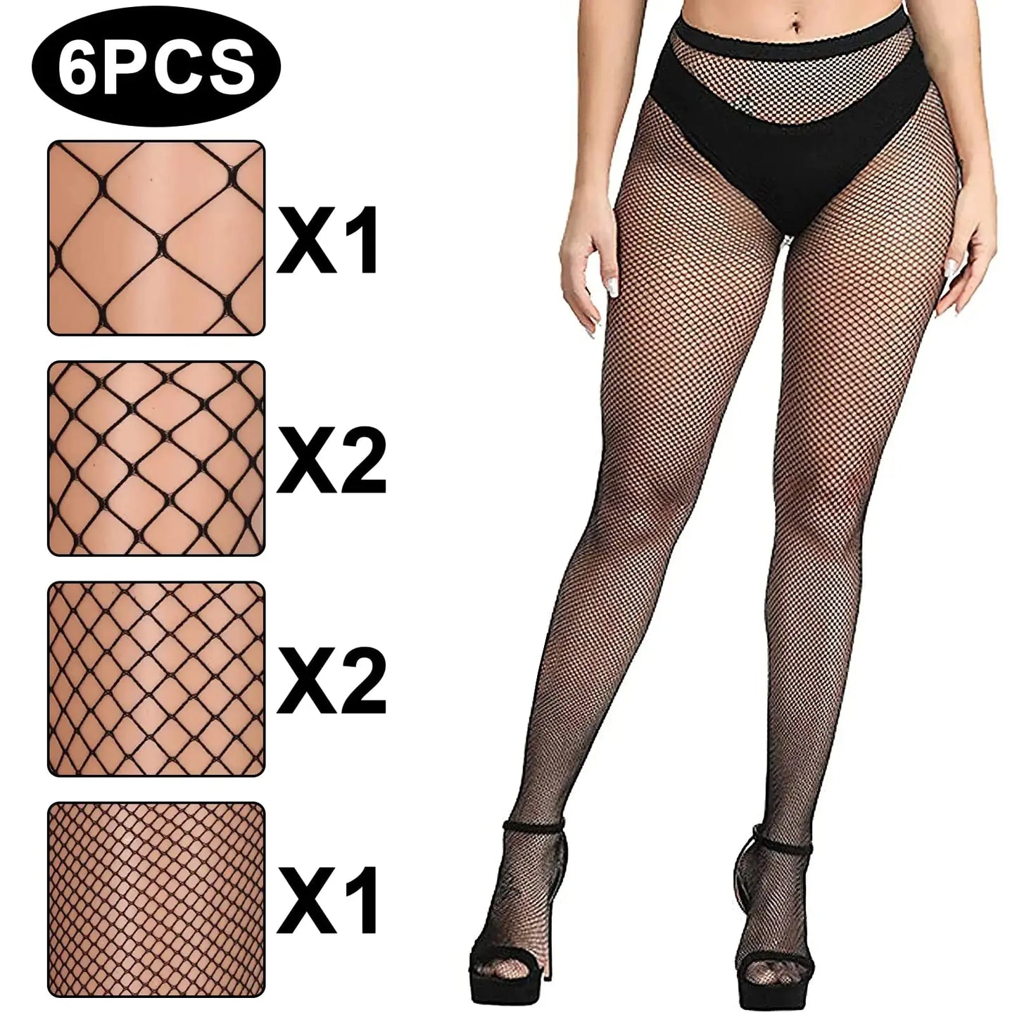 Buauty Fishnet Stockings for Women, High Waisted Fishnet Tights Black Fishnets for Halloween One Size Black-6pcs My Store