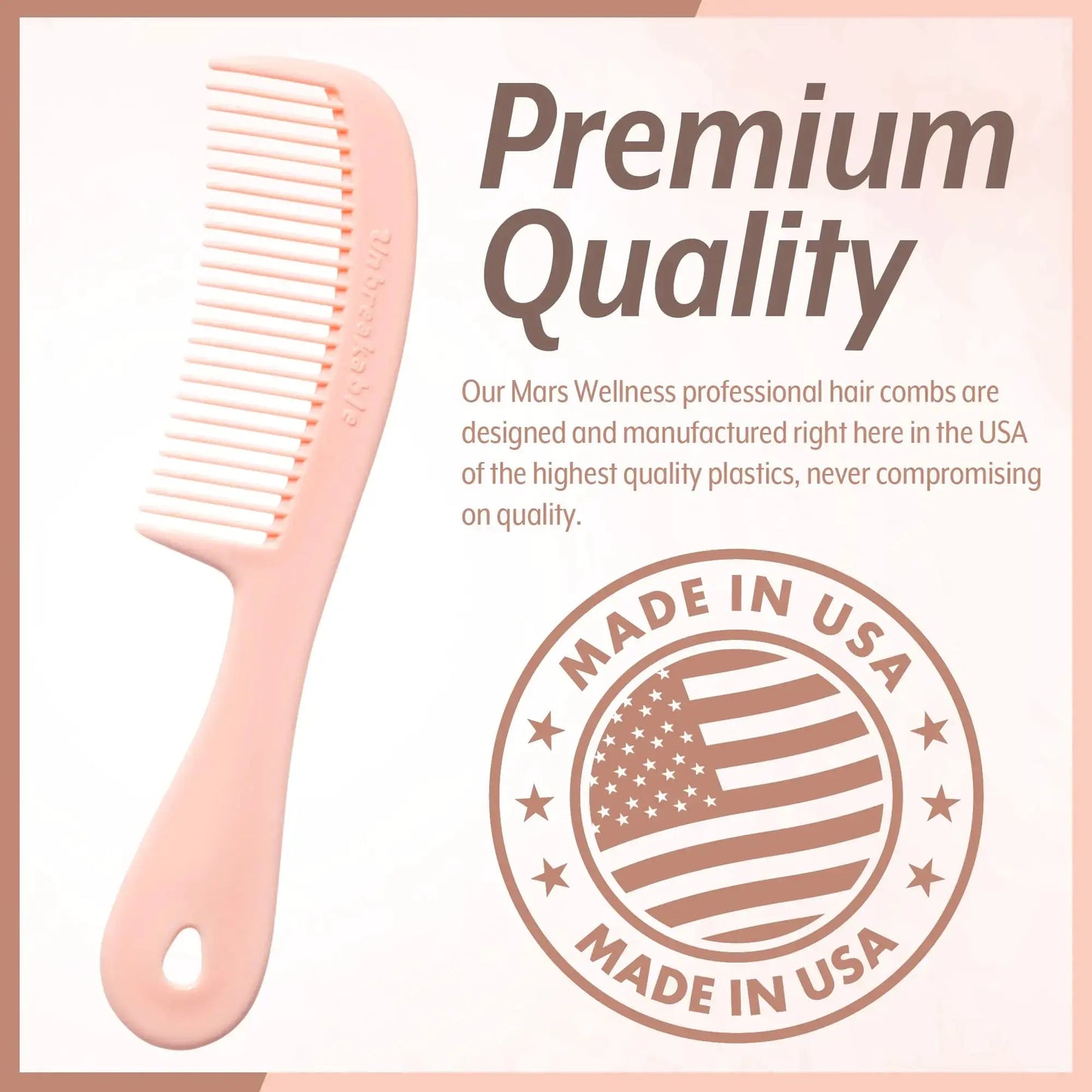 Mars Wellness 4 Piece Professional Comb Set Peach Pastel - USA MADE - Fine Pro Tail Combs, Dresser Hair Comb Styling Comb - Premium Grade for Men and Women - Parting Teasing and Styling - Peach Pastel 4 Piece Set My Store