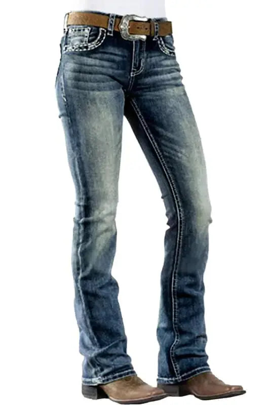 Women's Jeans 90s Mid Rise Bootcut Jeans High Stretch Black Jeans Pantalones De Mujer Boot Cut Denim Pants X-Large 201-cyan Blue My Store