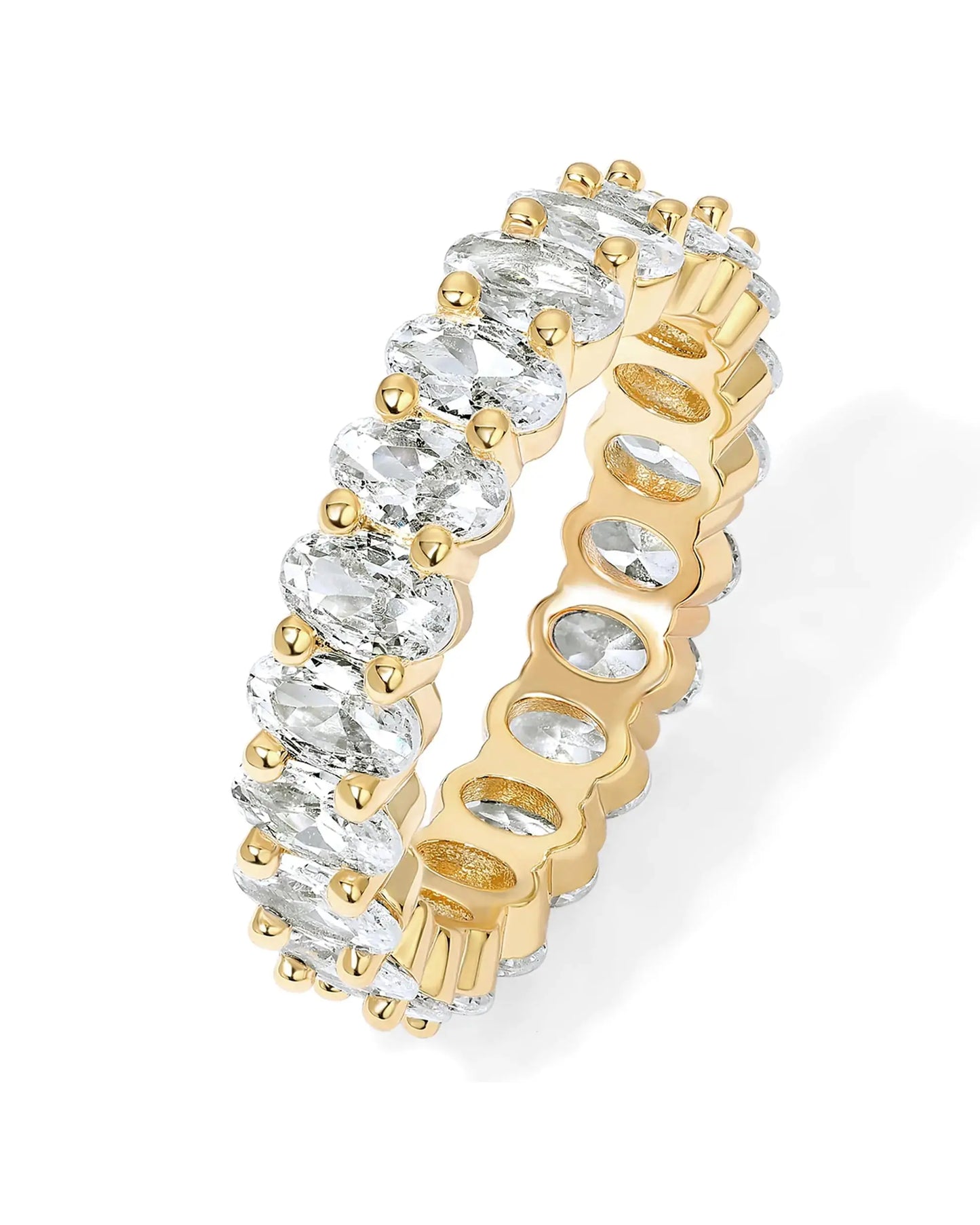 PAVOI 14K Gold Plated Rings Oval Cubic Zirconia Love Ring | Eternity Ring | 5mm Stackable Rings for Women | Gold Rings for Women 6 Yellow Gold My Store