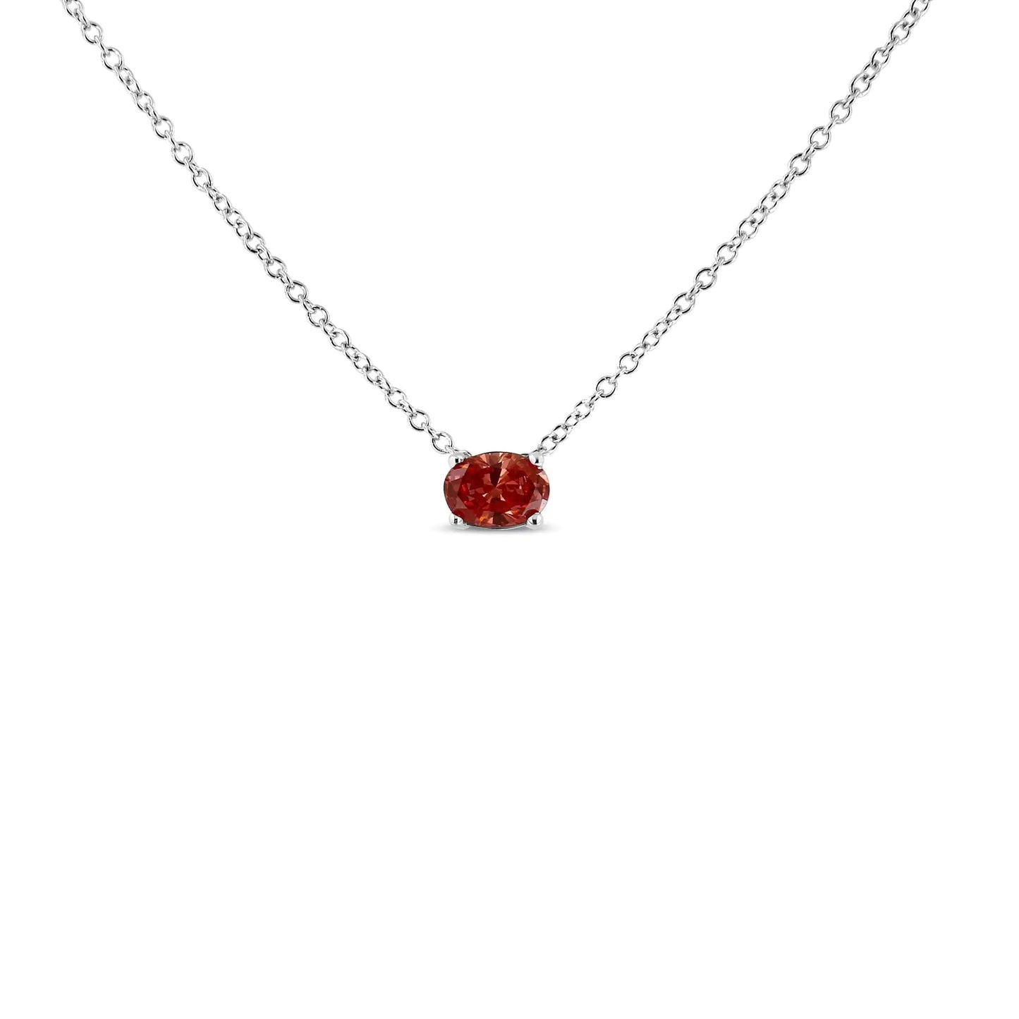 14K White Gold 3/8 Cttw Lab Grown Pink Oval Solitaire Diamond East West 18" Pendant Necklace (Pink Color, VS2-SI1 Clarity) WEM Support (www.WEM.support)