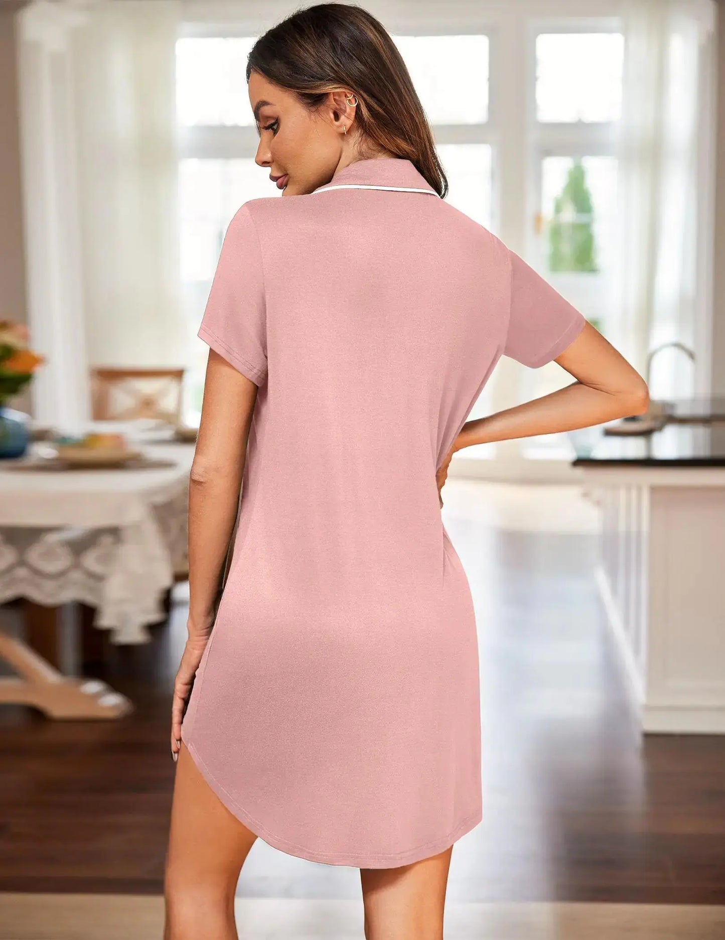 Ekouaer Womens Nightgown Button Down Sleepshirts Short Sleeve Sleepwear Boyfriend Nightshirts Pajama Dress Pale Pink Large My Store