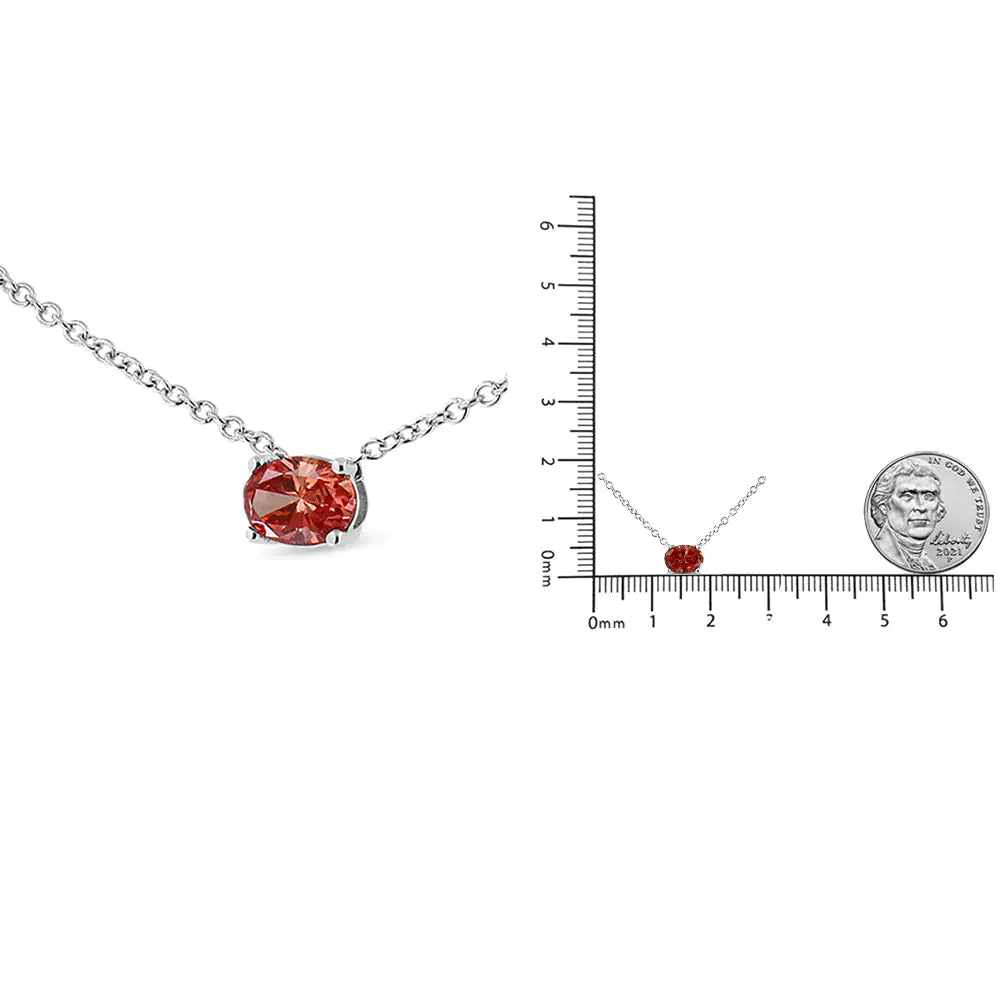 14K White Gold 3/8 Cttw Lab Grown Pink Oval Solitaire Diamond East West 18" Pendant Necklace (Pink Color, VS2-SI1 Clarity) WEM Support (www.WEM.support)