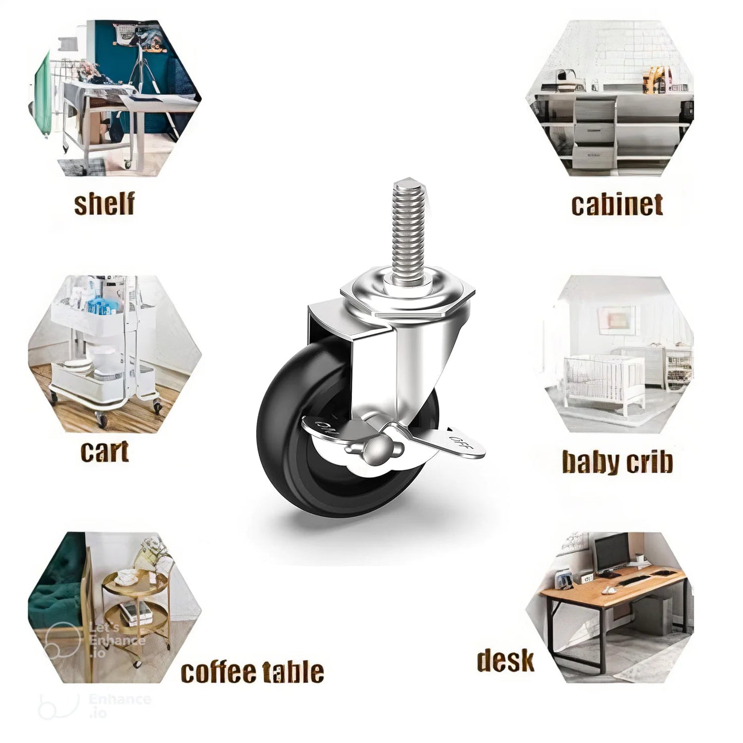 4x 3 Inch Rubber Casters Heavy Duty Safety Brake Wheels For Wire Shelving Rack WEM Support (www.WEM.support)