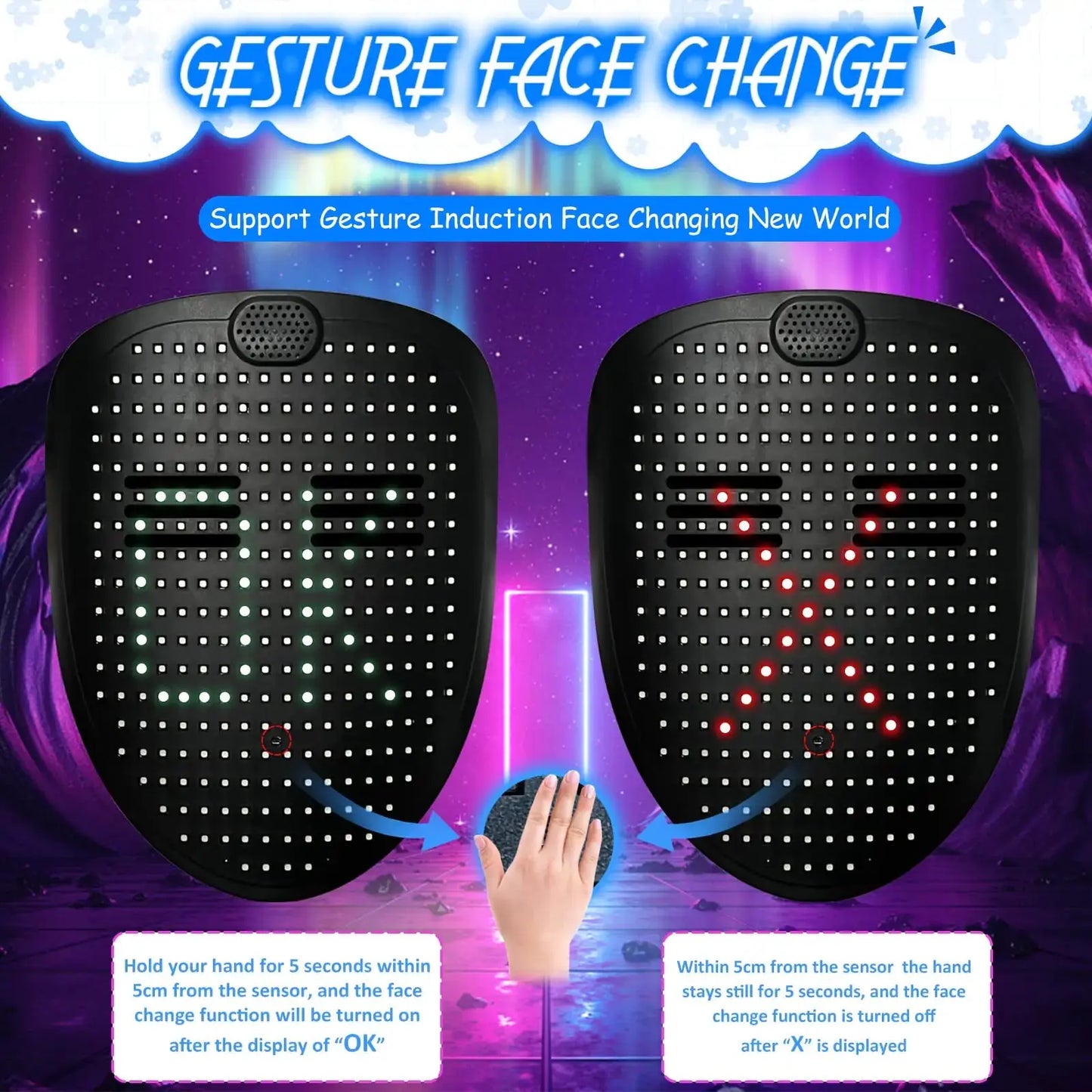 Depointer Life Led Mask with Gesture Sensing,Unisex LED Lighted Face Transforming Mask for Costume Cosplay Party Masquerade Music Mask Rechargeable My Store