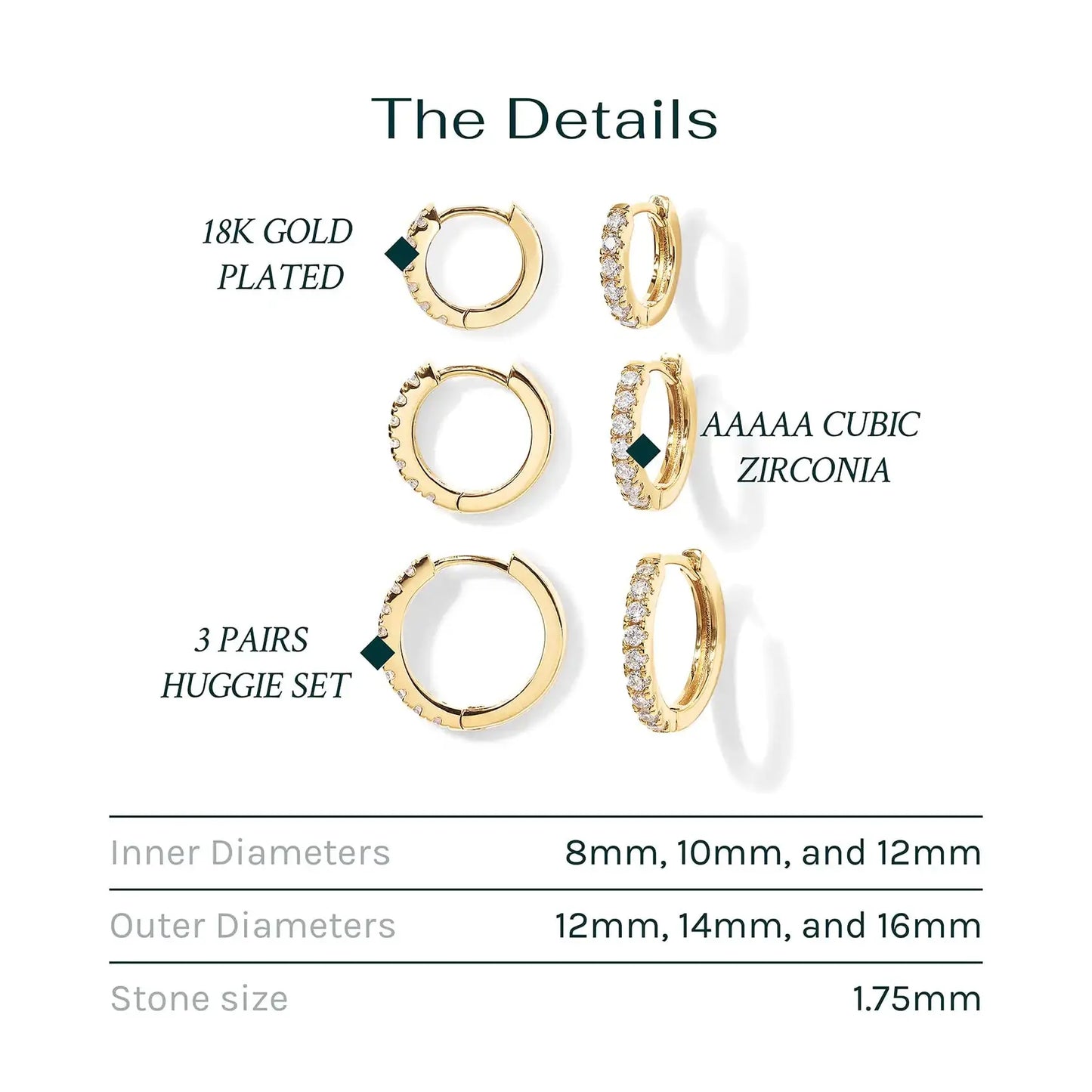 PAVOI 18K Gold Plated 925 Sterling Silver Post, 3 Pairs Small Gold Hoop Earrings Set | Mini Cartilage Helix Huggie Hoop Pack for Women Men 8mm 10mm 12mm White & Yellow Sets My Store