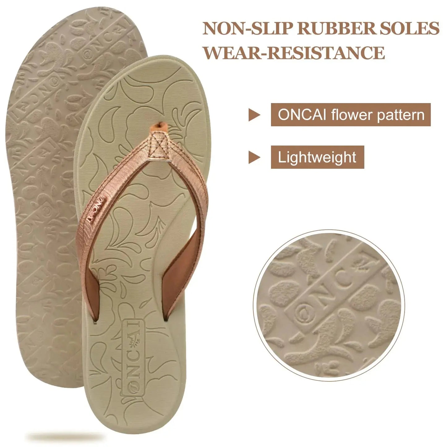 ONCAI Flip Flops For Women Comfortable Yoga Mat Comfortable Beach Thong Sandals With Arch Support 6.5 Khaki/White My Store