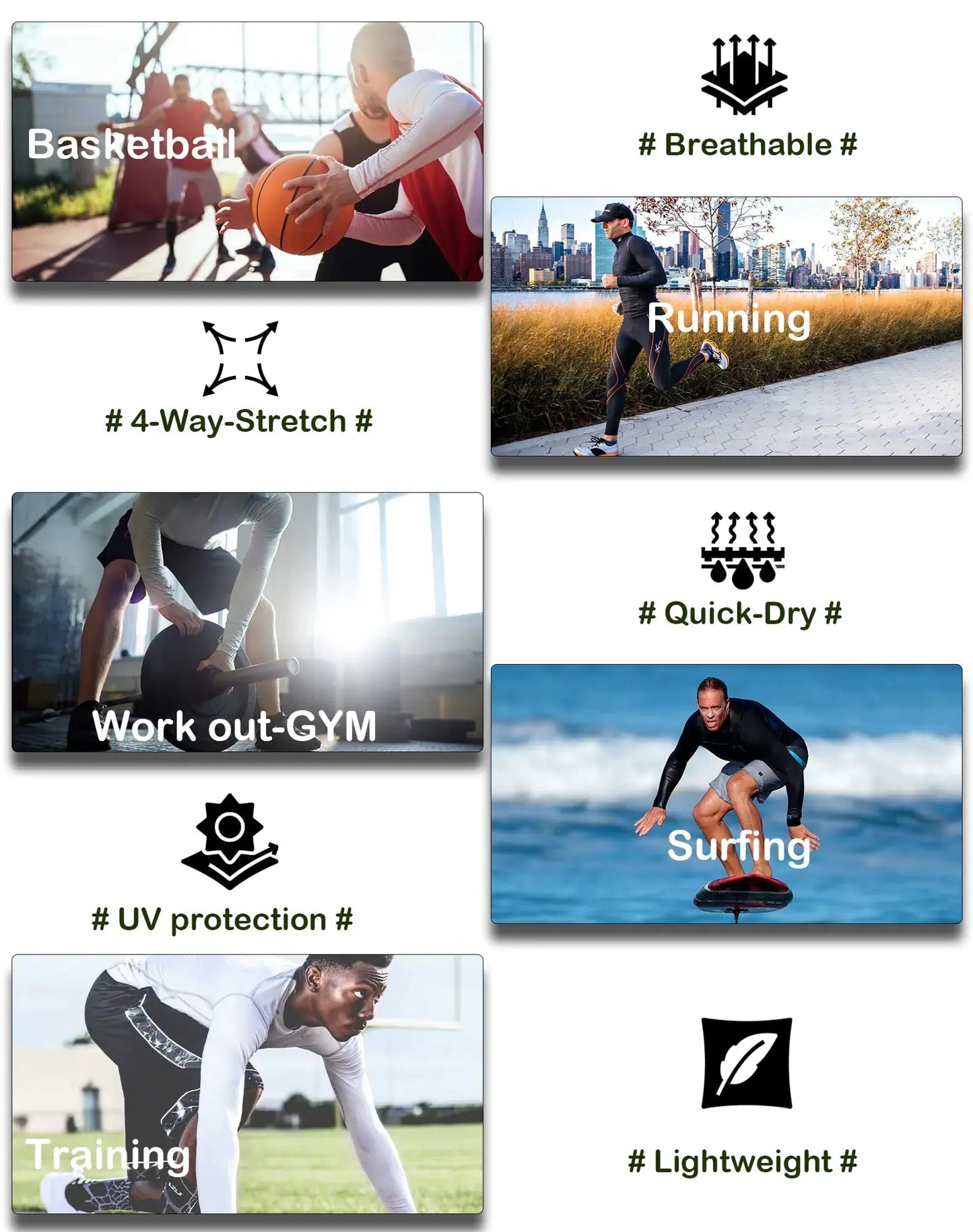 5 or 4 Pack Men's Compression Shirts Long Sleeve UPF SPF Rash Guard Workout Base Layer Undershirt Gear Small Black(g)/Black/White (5 Pack) My Store
