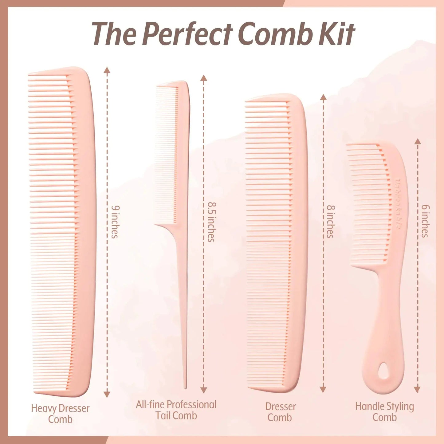 Mars Wellness 4 Piece Professional Comb Set Peach Pastel - USA MADE - Fine Pro Tail Combs, Dresser Hair Comb Styling Comb - Premium Grade for Men and Women - Parting Teasing and Styling - Peach Pastel 4 Piece Set My Store
