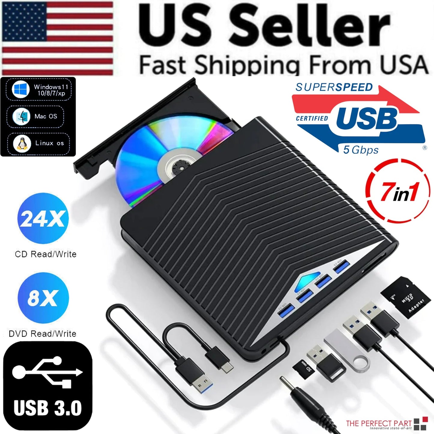 External CD DVD Drive for PC Laptop Windows 11 10 USB 3.0 Burner Reader Writer WEM Support (www.WEM.support)
