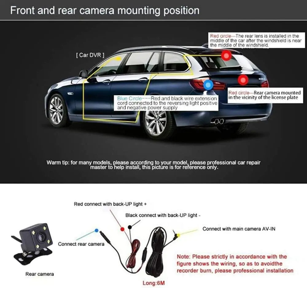 2.7'' Full HD 1080P Dash Cam Car DVR Front & Rear Camera Night Vision G-Sensor WEM Support (www.WEM.support)