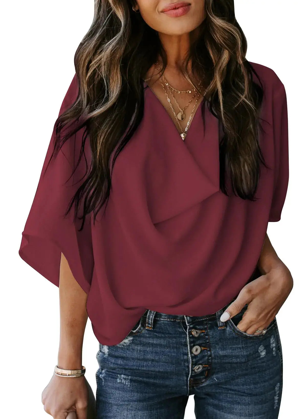 Dokotoo Womens Blouses and Tops Short Sleeve Chiffon Shirts and Tops Medium 9 a Red My Store