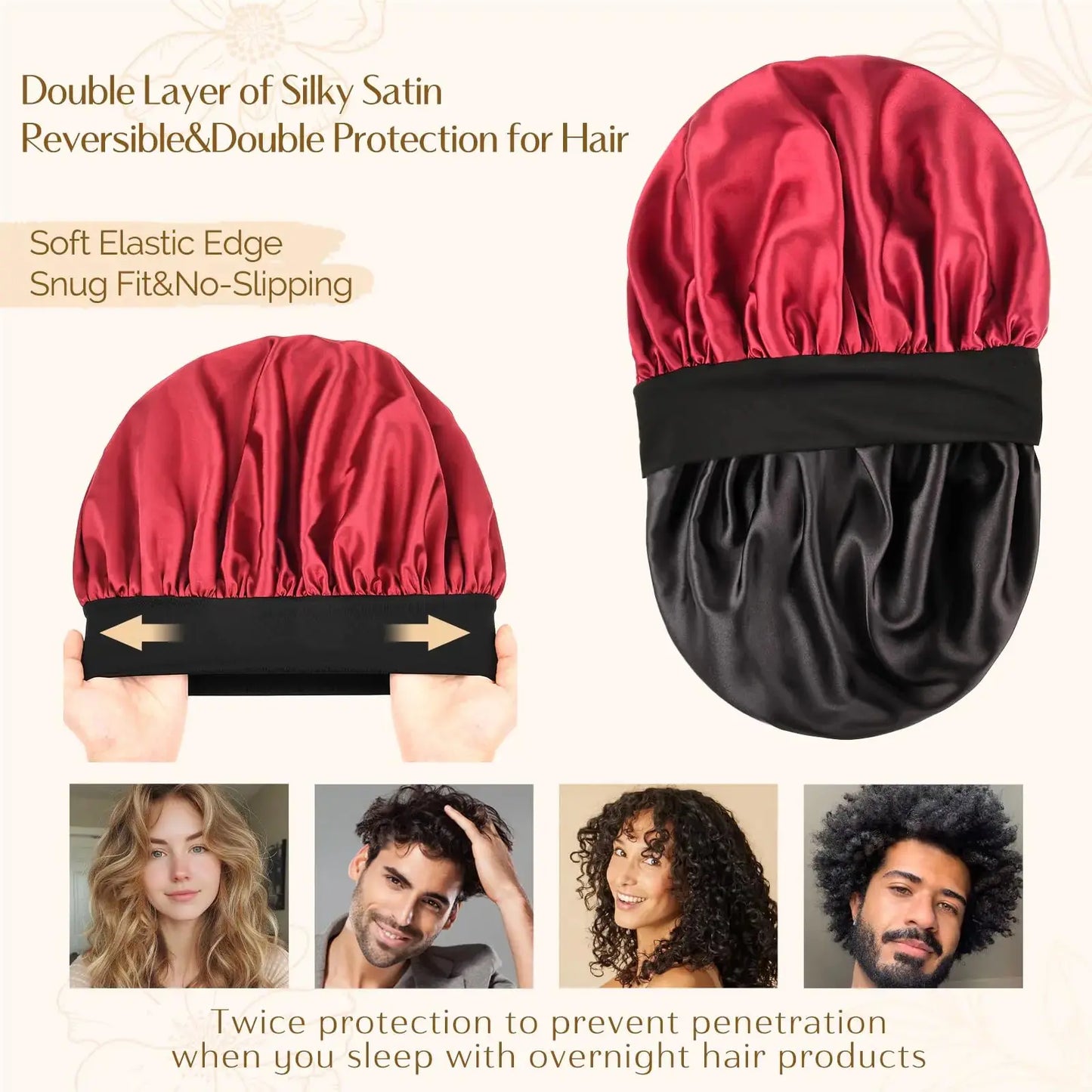 YANIBEST Bonnet for Men Hair Bonnet for Sleeping Double Layer Satin Bonnets for Black Women Curly Hair Braids Wine Red My Store