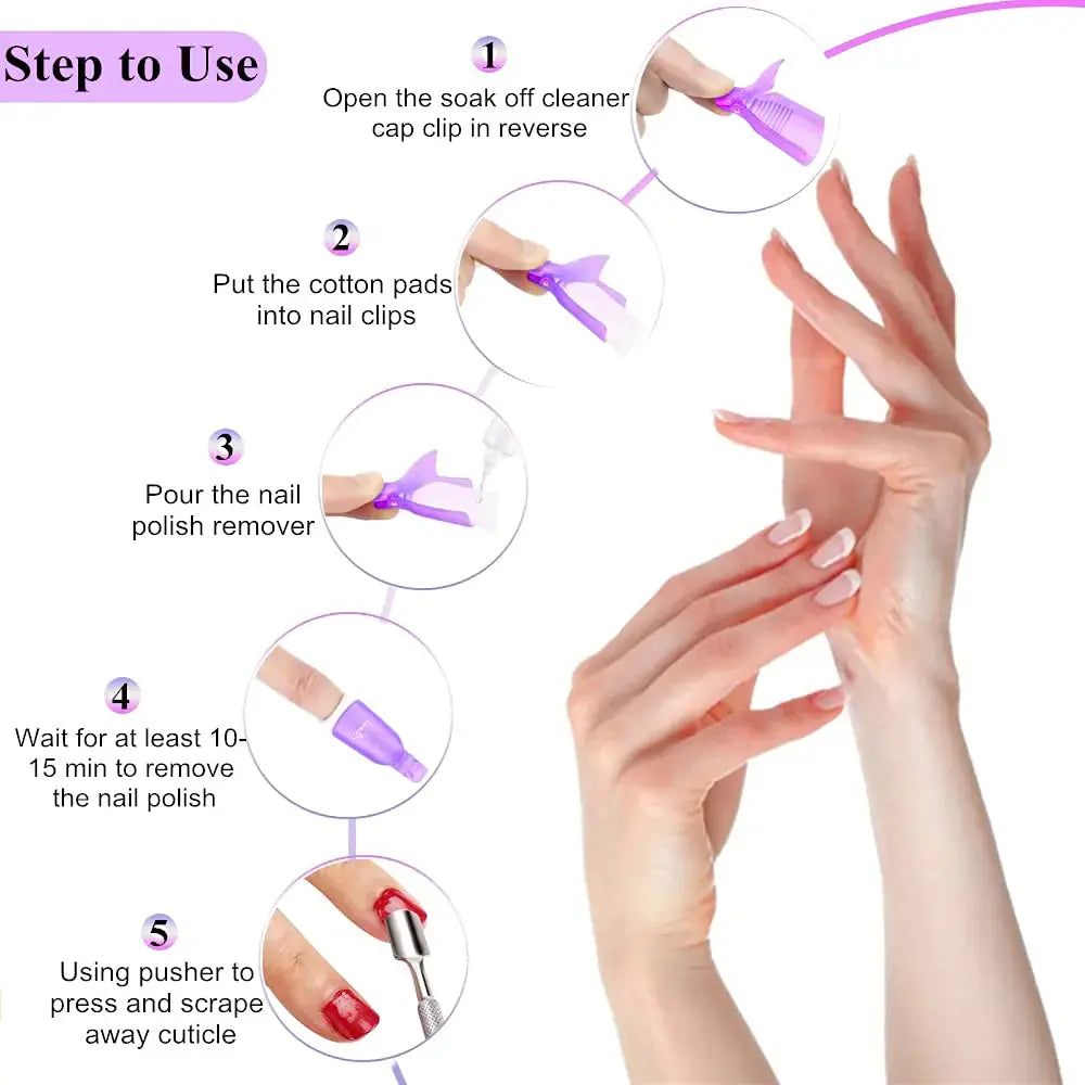 Nail Polish Gel Remover Tools Kit, Soak Off Cap Clip, UV Gel Polish Cuticle Pusher, 200ml Dispenser Bottle, 600 PCS Cotton Pads, Handle Brushes, 100/180 Nail File, Buffer Block, Finger Separators White-Set. My Store