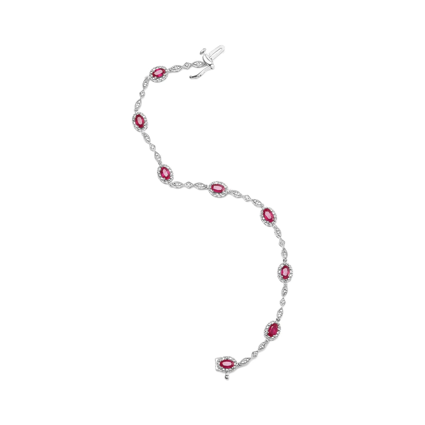 10K White Gold 4.5mm x 3mm Oval Ruby and Diamond Link Bracelet (H-I Color, SI1-SI2 Clarity) - Size 7" WEM Support (www.WEM.support)