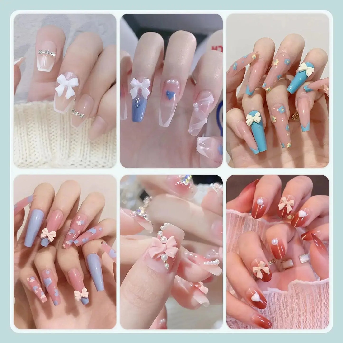 600 Pcs 3D Nail Charms and Flatback Pearls #10, 6 Colors Bow + Pink&White Star Heart Moon Cute Charms + 2-6mm White Pearls for Nail Art Design with Nail Charm Glue(UV Needed) and Pickup Tools Set 11- 8 Colors with Glue 3D Nail Art Set My Store