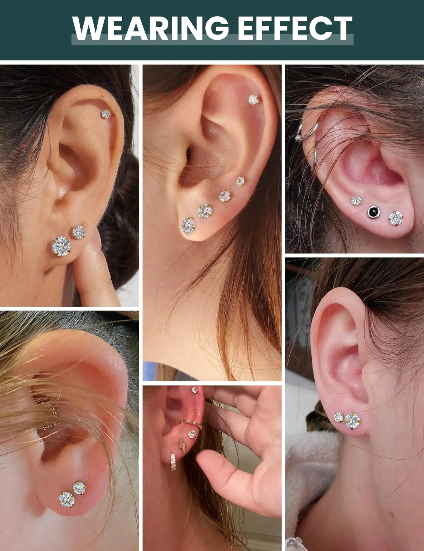 5 Pairs Stud Earrings Set, Hypoallergenic Cubic Zirconia 316L Earrings Stainless Steel CZ Earrings 3-8mm (Steel color) A-002-gold My Store