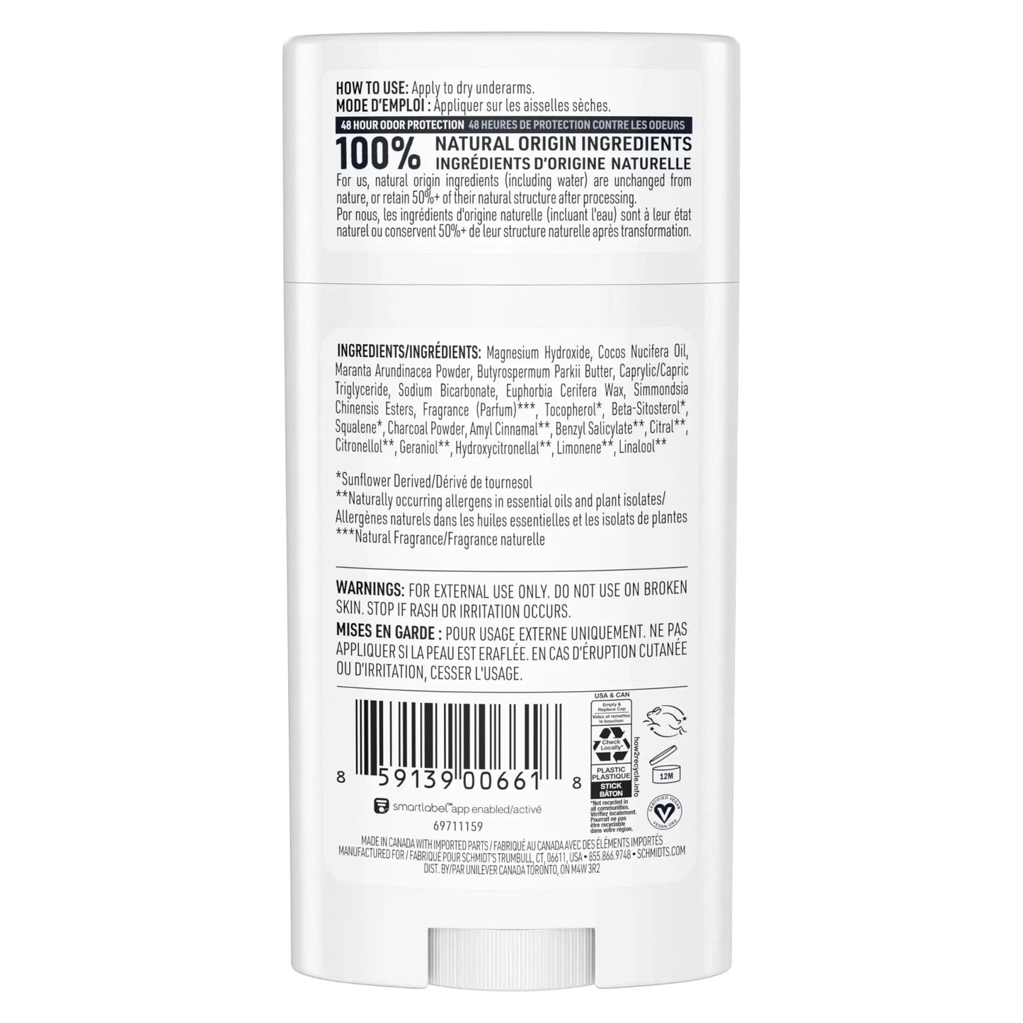 Schmidt's Aluminum-Free Vegan Deodorant Charcoal & Magnesium with 24 Hour Odor Protection, 4 Count for Women and Men, Natural Ingredients, Cruelty-Free, 2.65 oz My Store
