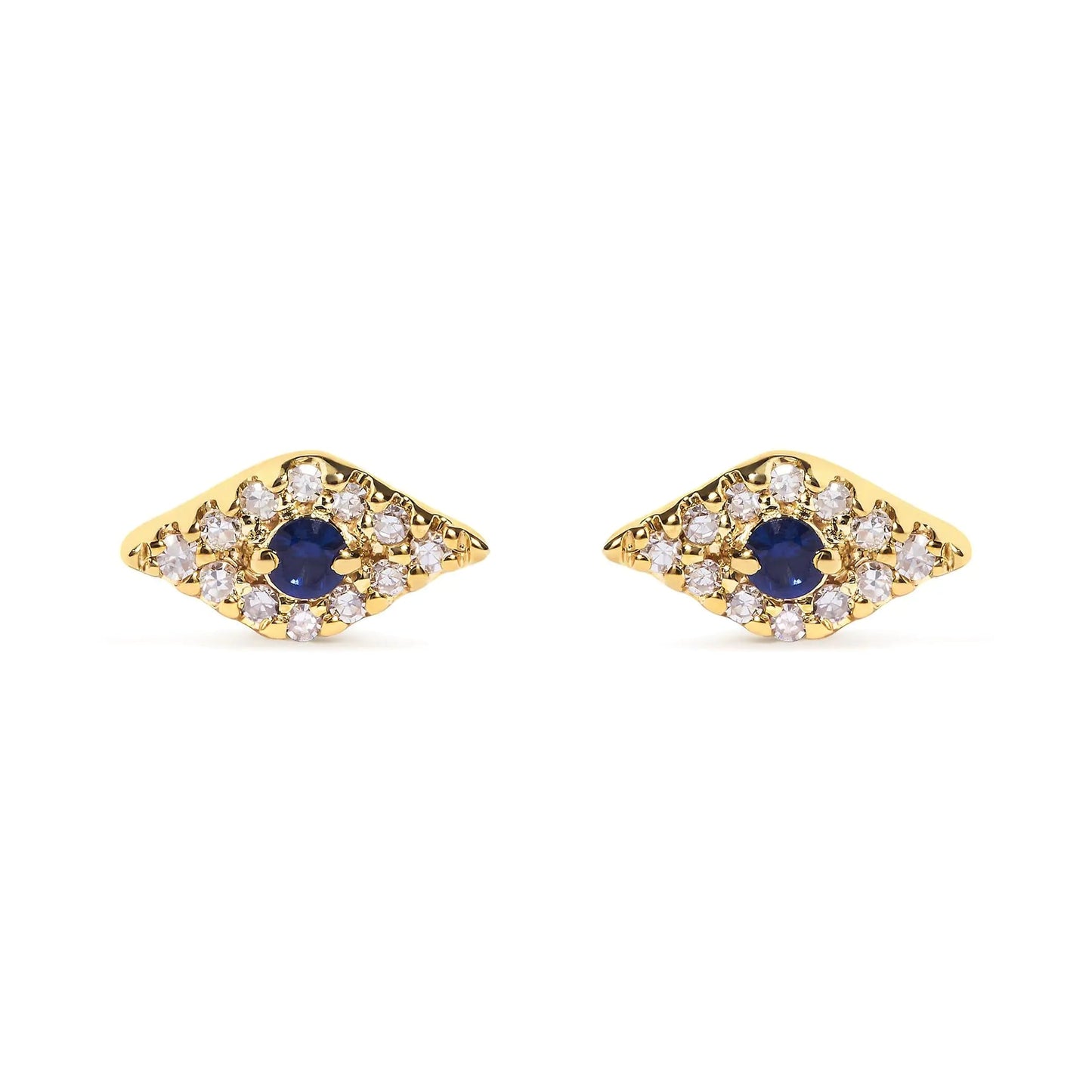 10K Gelbgold Blauer Saphir und Diamant Akzent Böses Auge Ohrstecker (H-I Farbe, I1-I2 Reinheit) WEM Support (www.WEM.support)