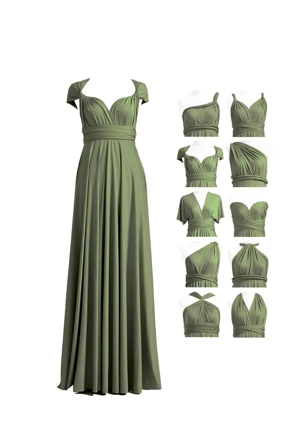 72styles Infinity Dress with Bandeau, Convertible Bridesmaid Dress, Long, Plus Size, Multi-Way Dress, Twist Wrap Dress One Size Plus Olive Green My Store