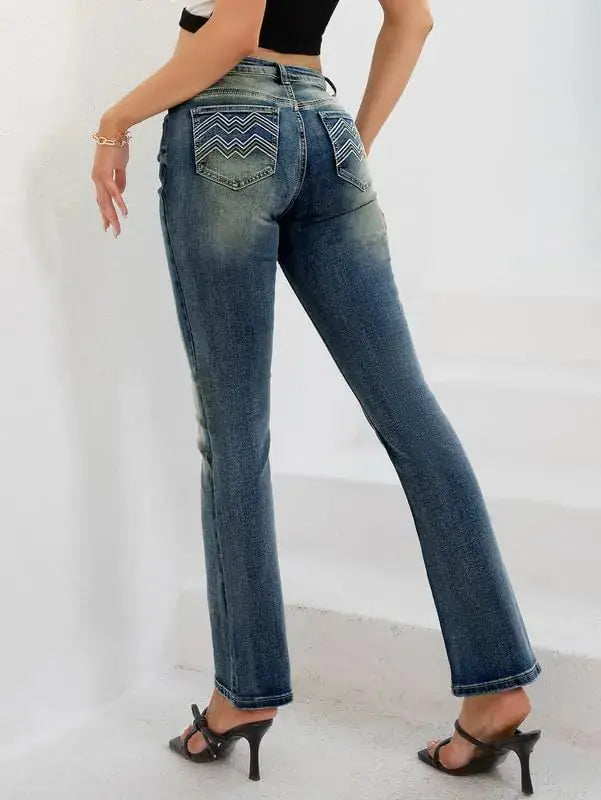 Women's Jeans 90s Mid Rise Bootcut Jeans High Stretch Black Jeans Pantalones De Mujer Boot Cut Denim Pants X-Large 201-cyan Blue My Store