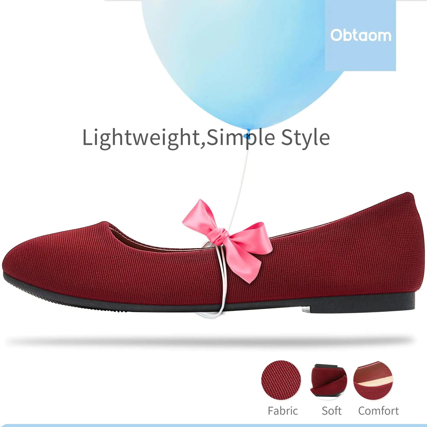 Obtaom Round Toe Women Flat Shoes Slip on Girls Dress Black Ballet Flats 5 Jujube My Store
