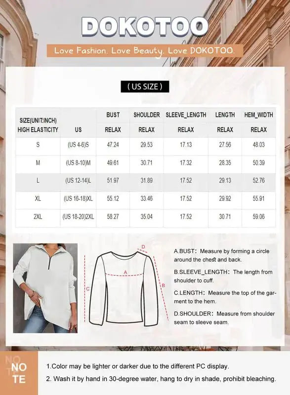 Dokotoo Women's Casual Oversized Half Zip Sweatshirts Long Sleeve Solid Color Pullover Jackets with Pockets Medium Beige My Store