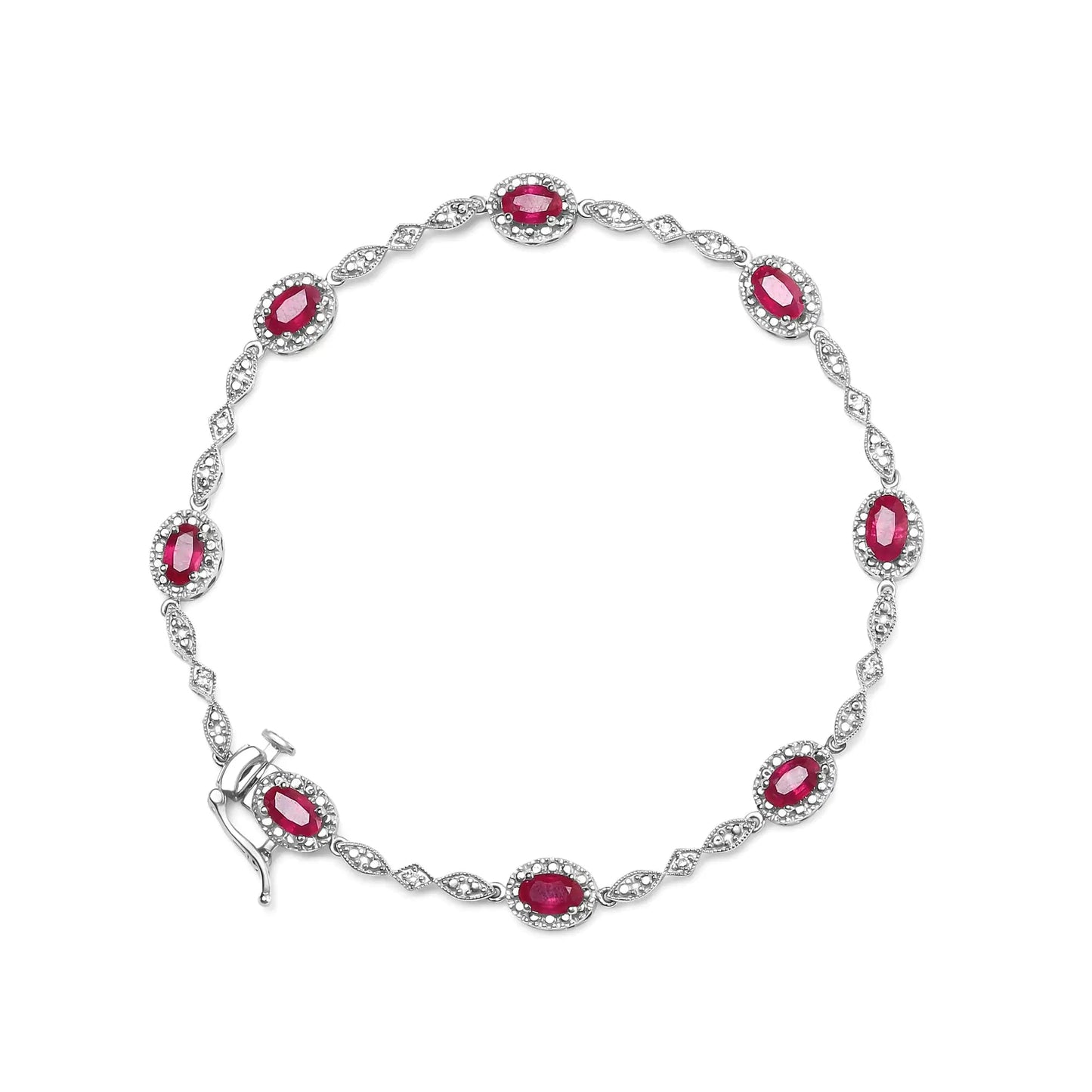 10K White Gold 4.5mm x 3mm Oval Ruby and Diamond Link Bracelet (H-I Color, SI1-SI2 Clarity) - Size 7" WEM Support (www.WEM.support)