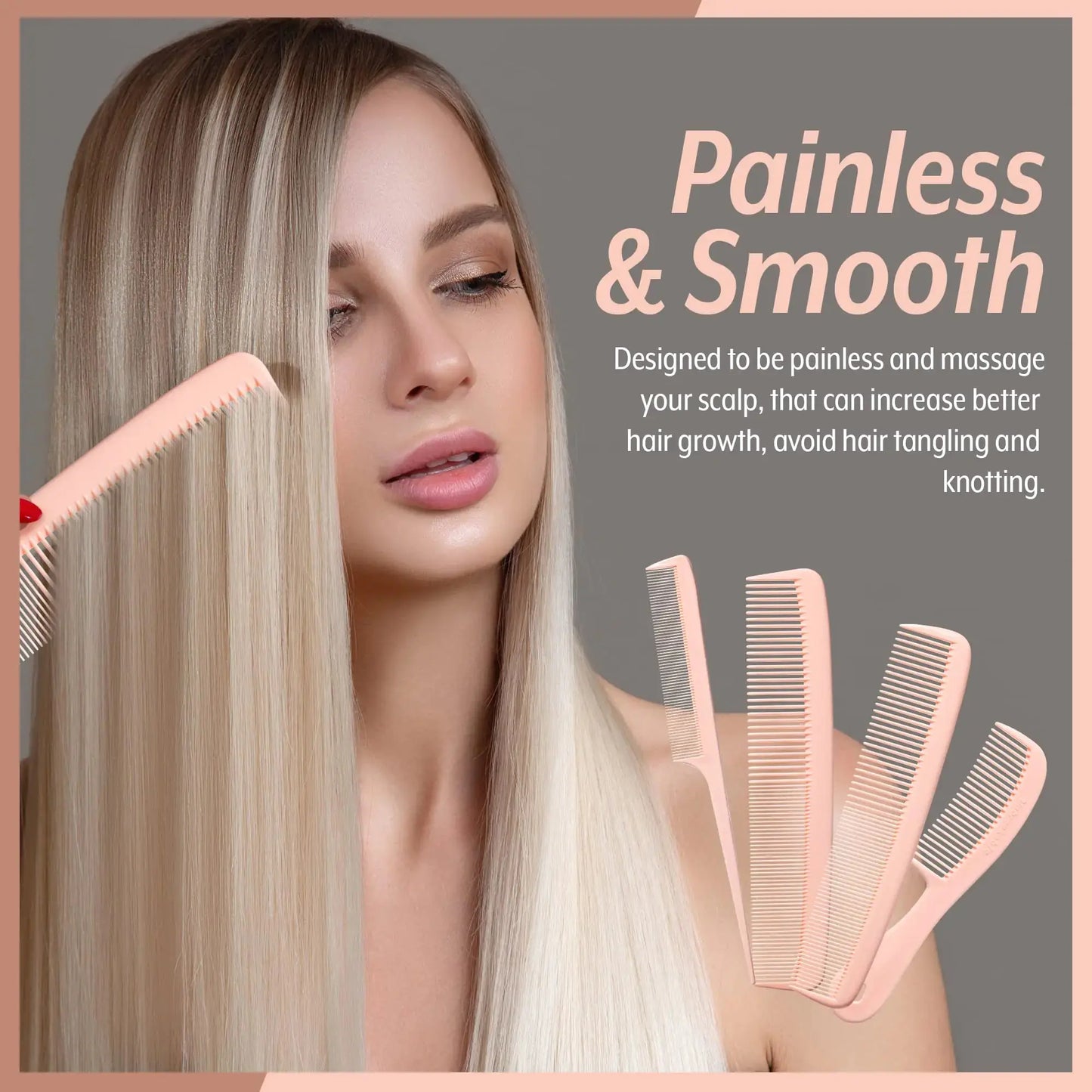 Mars Wellness 4 Piece Professional Comb Set Peach Pastel - USA MADE - Fine Pro Tail Combs, Dresser Hair Comb Styling Comb - Premium Grade for Men and Women - Parting Teasing and Styling - Peach Pastel 4 Piece Set My Store