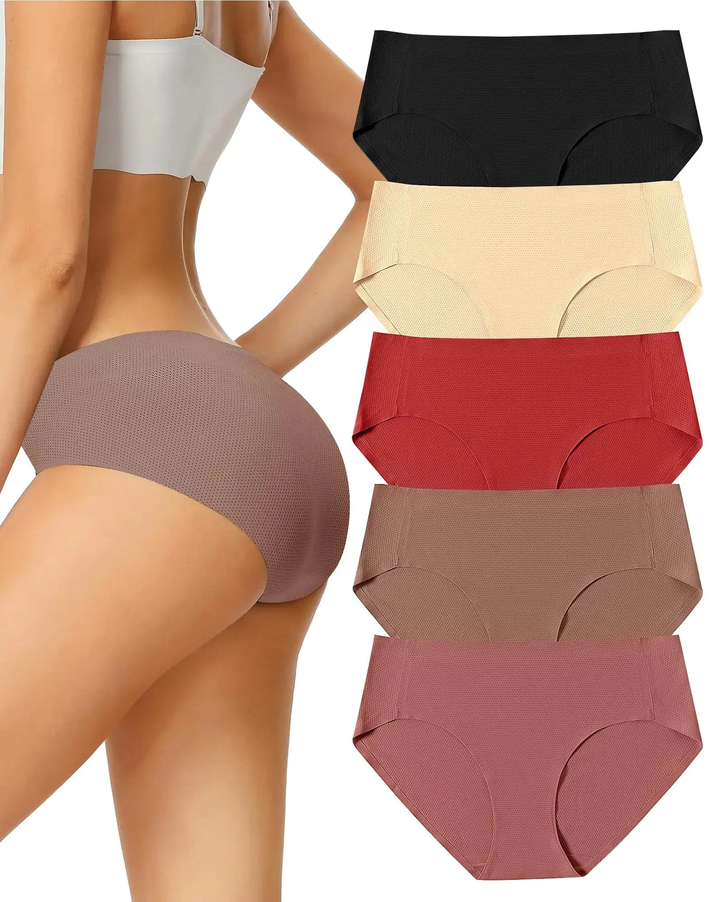 voenxe Women Seamless Hipster Underwear,Breathable Ladies Panties Bikini,No Show Briefs,Comfortable Undies for Women 5-Pack X-Small Coffee My Store