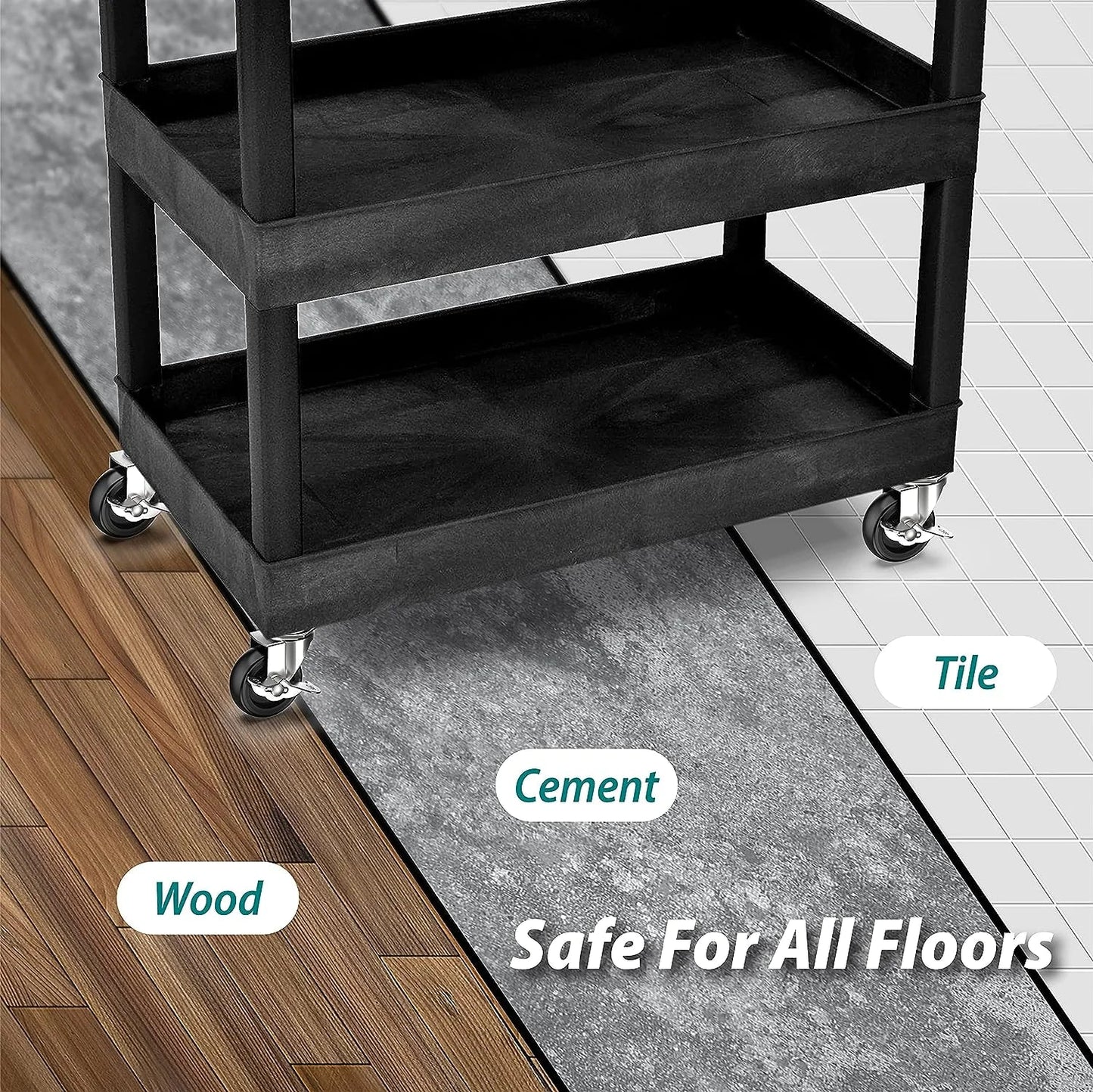 4x 3 Inch Rubber Casters Heavy Duty Safety Brake Wheels For Wire Shelving Rack WEM Support (www.WEM.support)