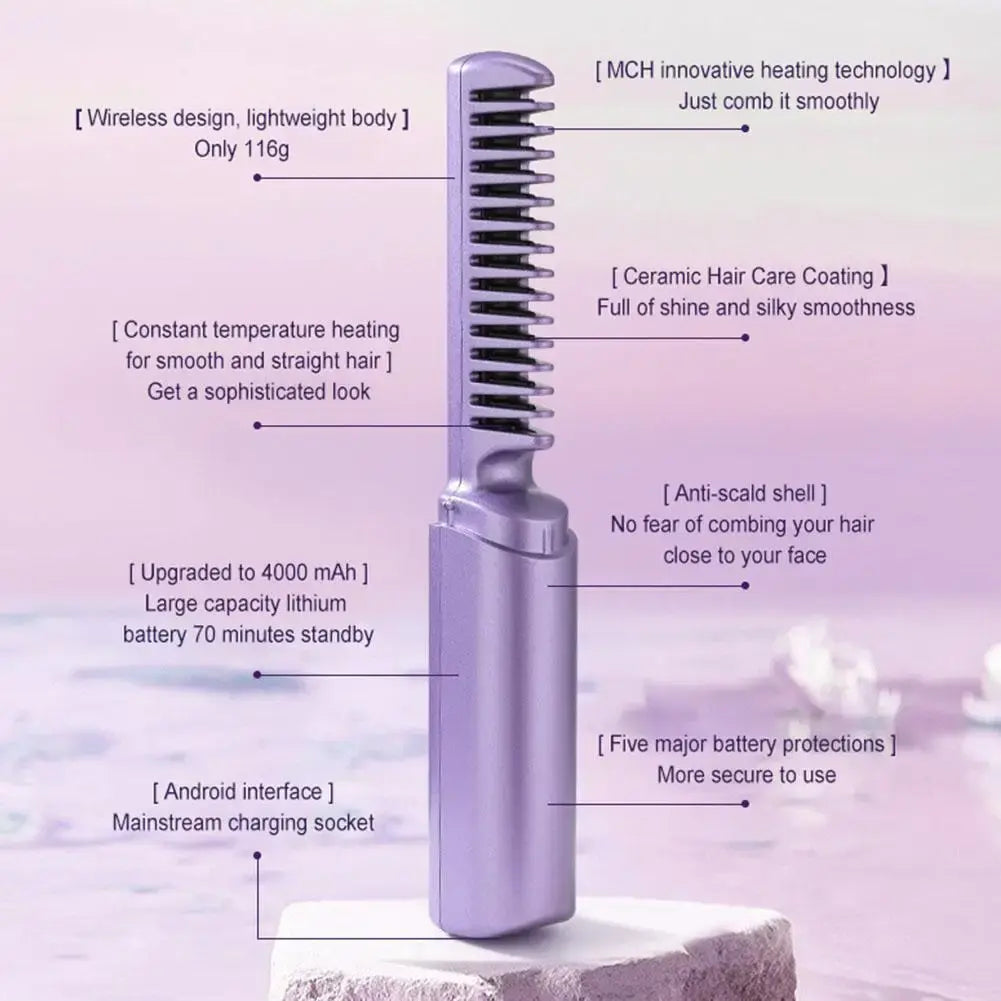Portable 2-In-1 Hair Straightener Comb WEM Support (www.WEM.support)