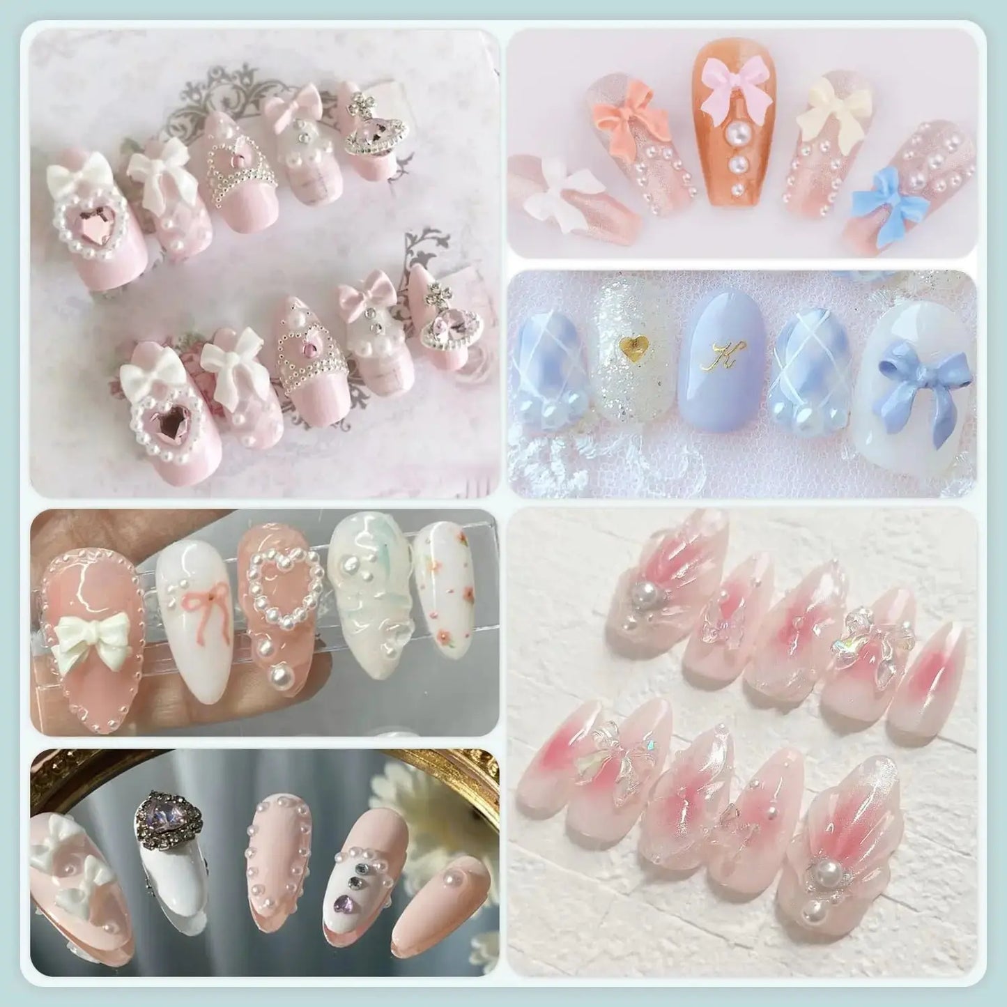 600 Pcs 3D Nail Charms and Flatback Pearls #10, 6 Colors Bow + Pink&White Star Heart Moon Cute Charms + 2-6mm White Pearls for Nail Art Design with Nail Charm Glue(UV Needed) and Pickup Tools Set 11- 8 Colors with Glue 3D Nail Art Set My Store