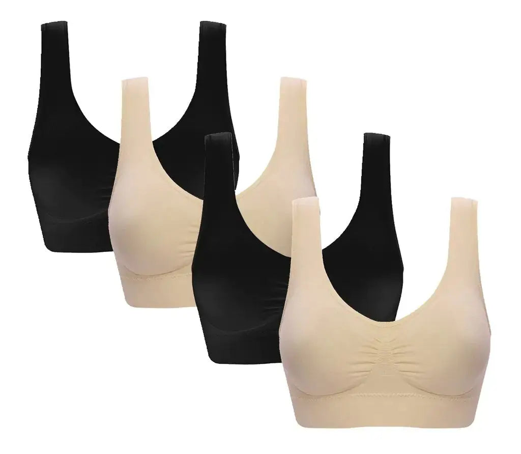 Vermilion Bird Women's 3 Pack Seamless Comfortable Sports Bra with Removable Pads 3X-Large 4 Pack:black*2 Beige*2 My Store