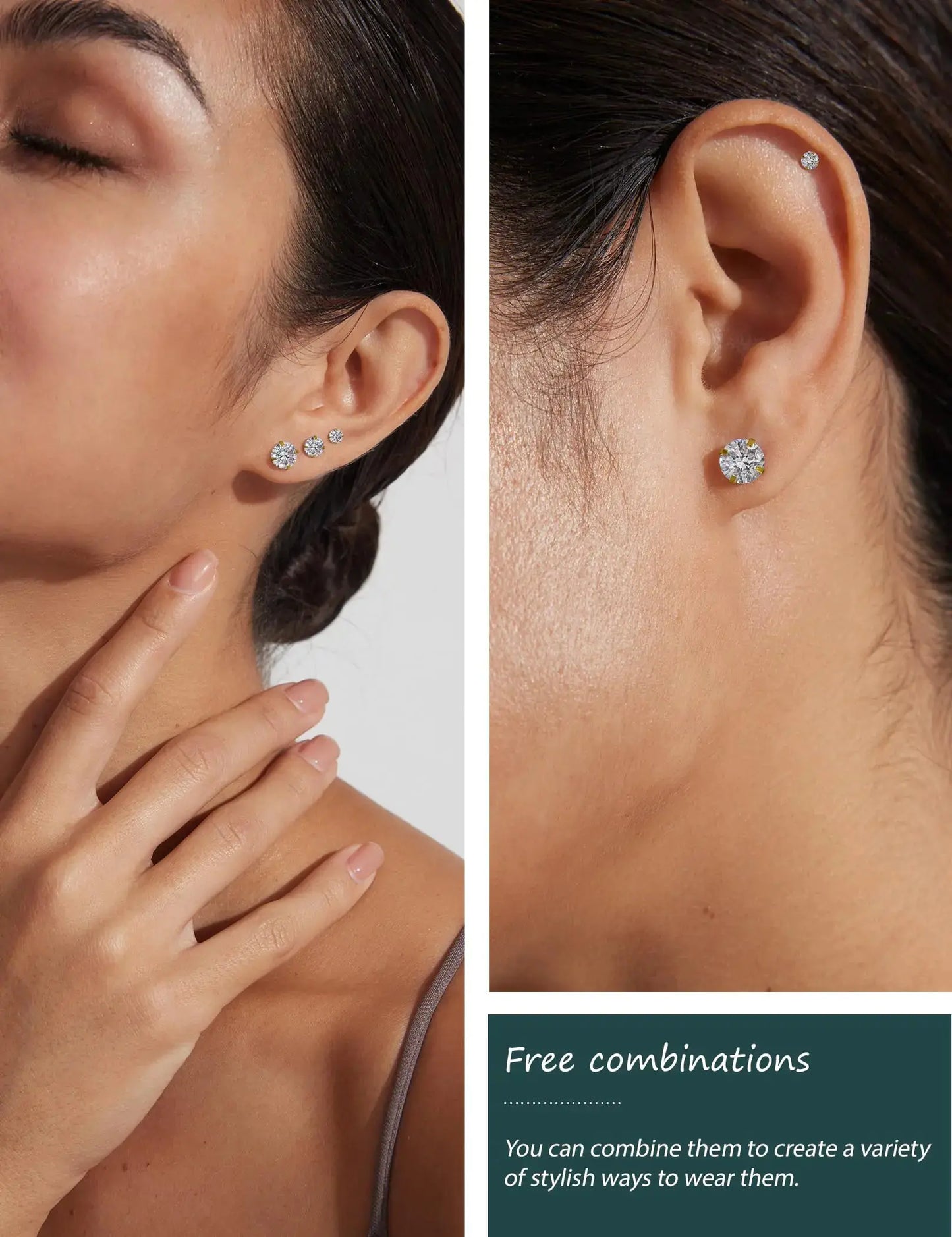 5 Pairs Stud Earrings Set, Hypoallergenic Cubic Zirconia 316L Earrings Stainless Steel CZ Earrings 3-8mm (Steel color) A-002-gold My Store