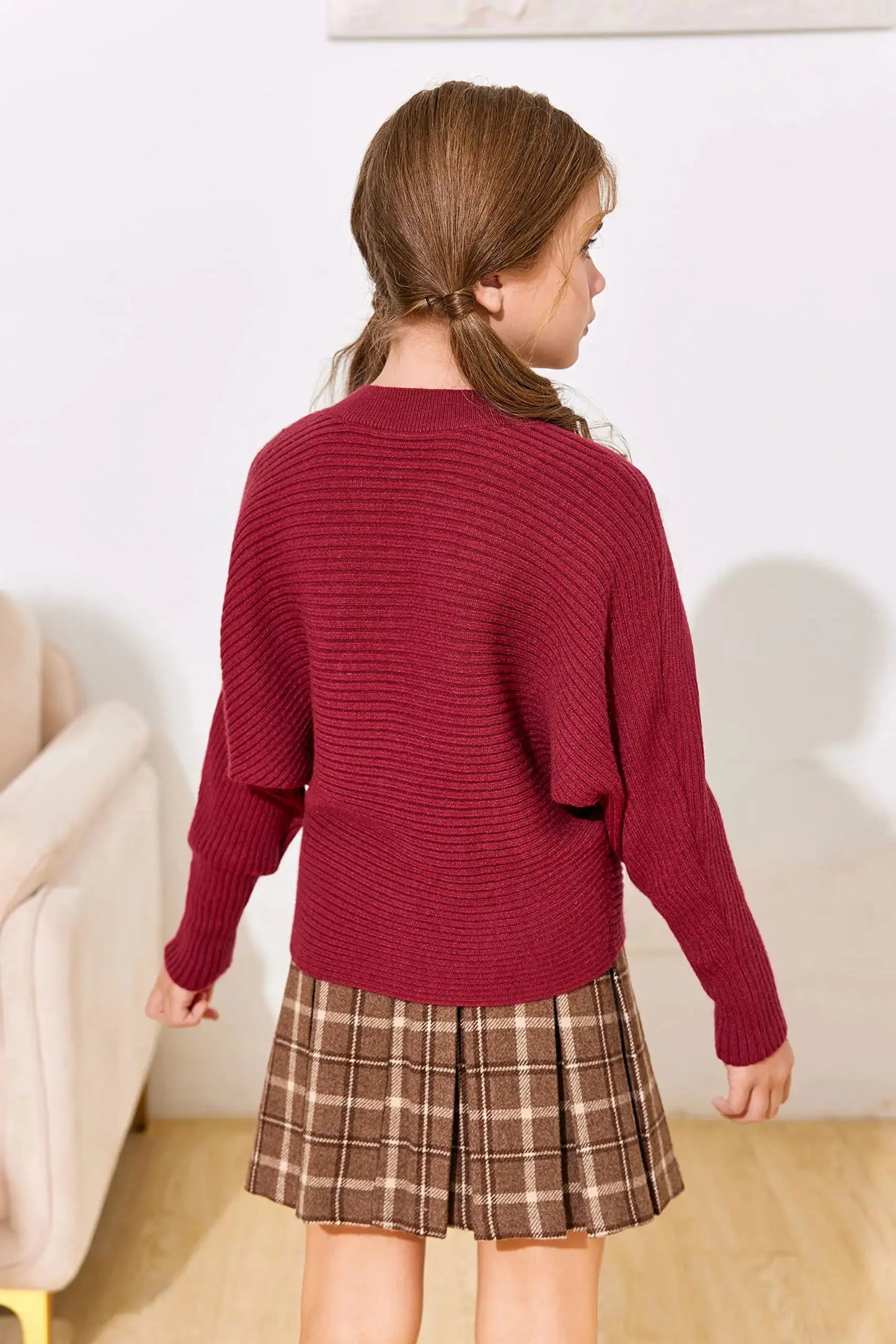 Mafulus Girl's Oversized Crewneck Fall Sweaters Kids Batwing Long Sleeve Slouchy Chunky Cute Pullover Jumper Shirts 5-14T 9-10 Years Burgundy Oversized Girls Sweaters Burgundy My Store