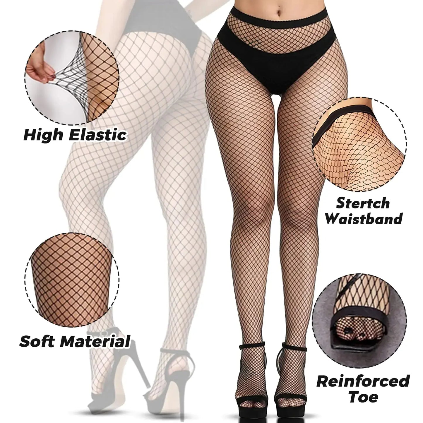 Buauty Fishnet Stockings for Women, High Waisted Fishnet Tights Black Fishnets for Halloween One Size Black-6pcs My Store