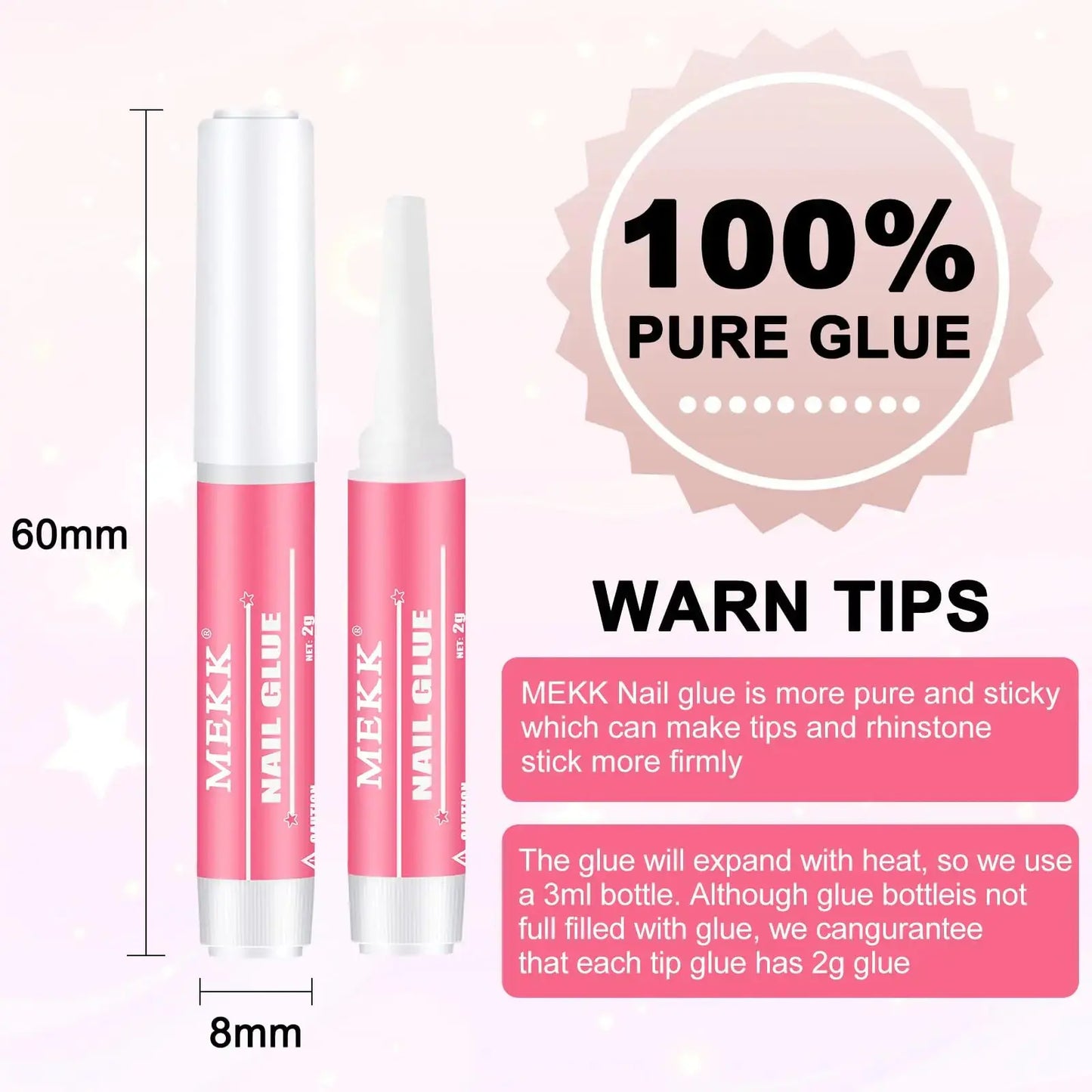 MEKK Nail Glue,Super Strong Nail Glue for Acrylic Nails,Long Lasting Nail Glue for Press Ons,Professional Nail Tip Glue Nail Tech Supplies Adhesive Press On Nail Glue for Nail Tips 0.07OZ/PCS(24PCS) B-Pink My Store