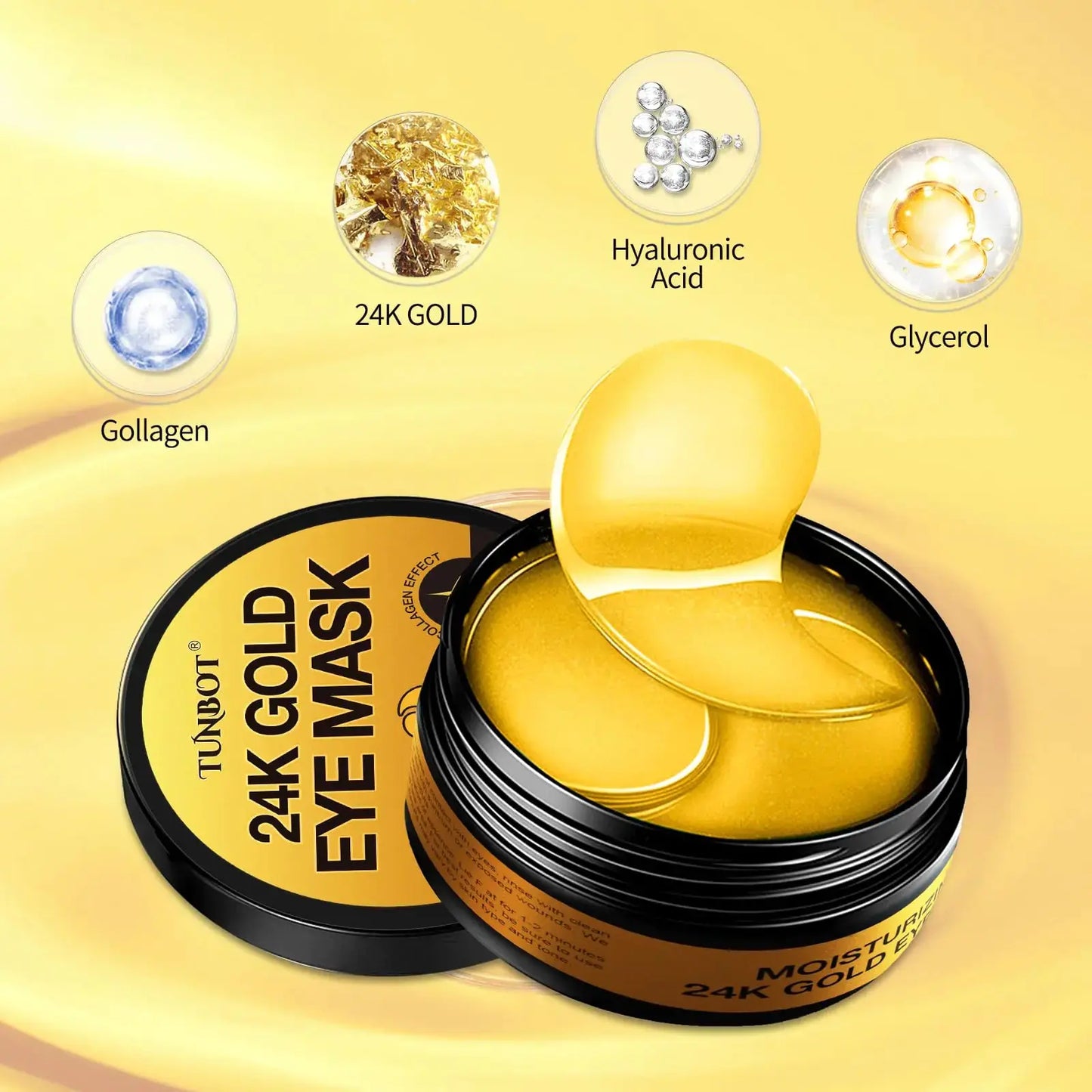 Tunbot Under Eye Patches - 60 Pieces - 24k Gold Eye Mask - Anti-Aging - Contains Collagen and Hyaluronic Acid - Removes Dark Circles, Puffiness and Wrinkles, Moisturizes - Home Beauty Chamomile My Store