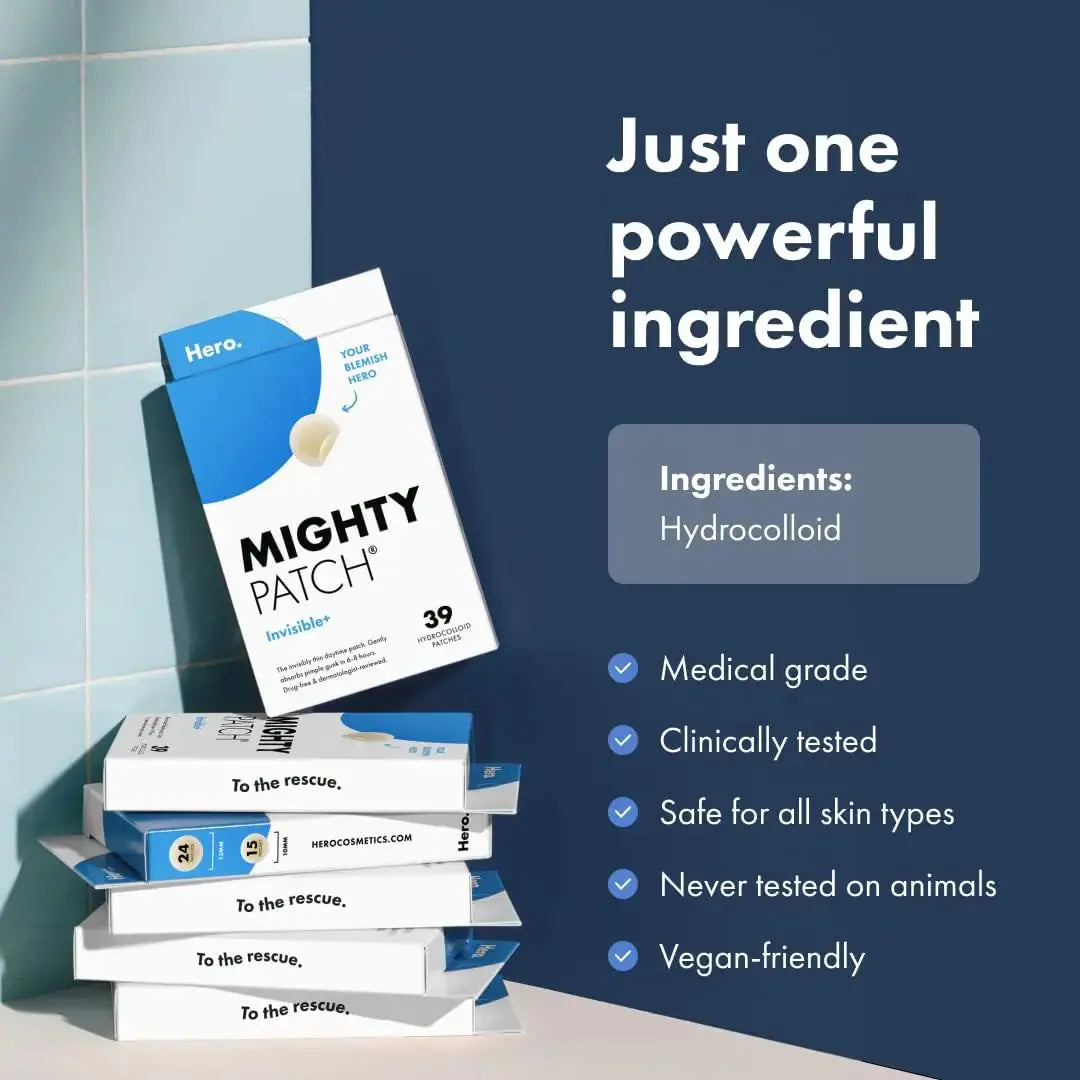 Hero Cosmetics Mighty Patch™ Invisible+ Patch - Daytime Hydrocolloid Acne Pimple Patches for Covering Zits and Blemishes, Ultra Thin Spot Stickers for Face and Skin, Vegan-friendly (39 Count) 39 Count (Pack of 1) Invisible Acne Patches Pack My Store