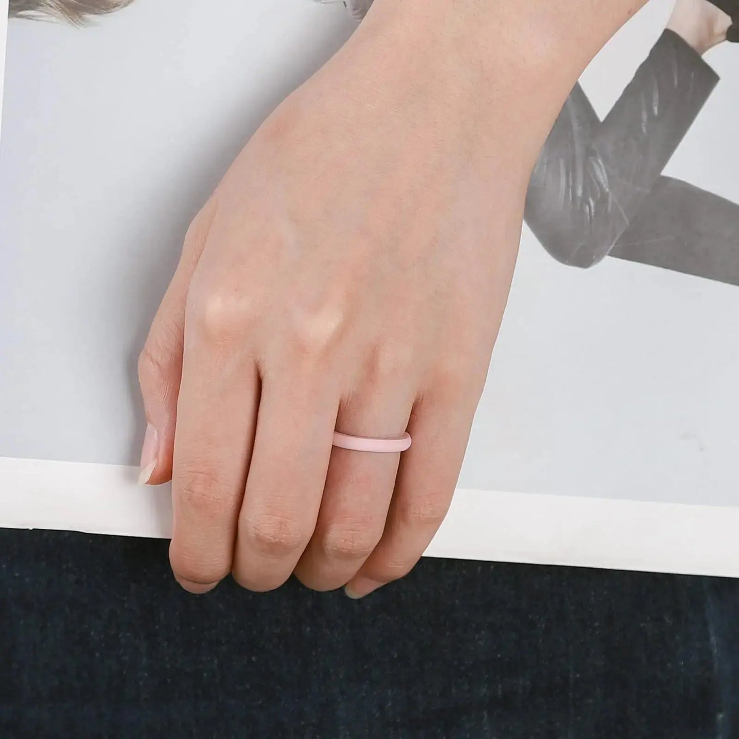 Egnaro Engagement Rings Women, Thin and Stackable Rings Silicone Women Wedding Bands,Rubber Promise Rings for Gift, Anniversary Ring for Work Out- 2.5mm Width - 1.8mm Thick SETL-Pink Sand 11(20.6mm) My Store