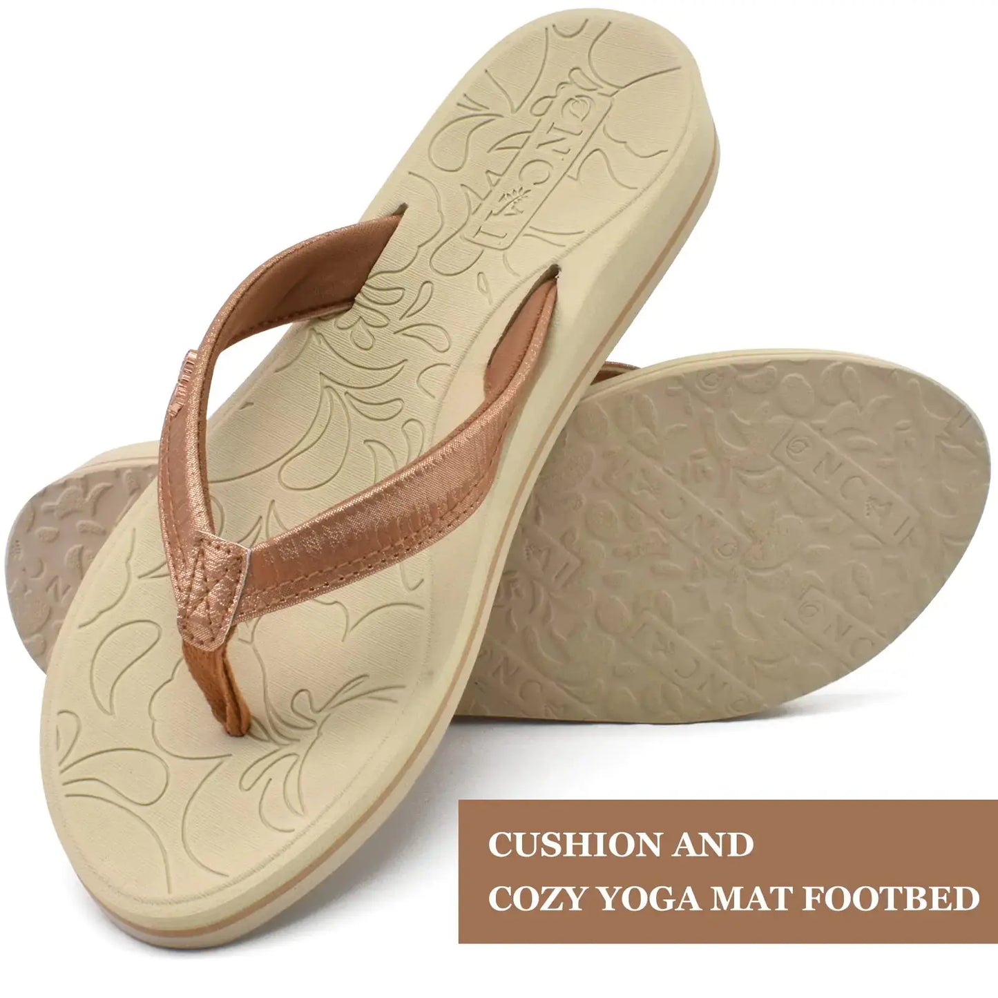 ONCAI Flip Flops For Women Comfortable Yoga Mat Comfortable Beach Thong Sandals With Arch Support 6.5 Khaki/White My Store