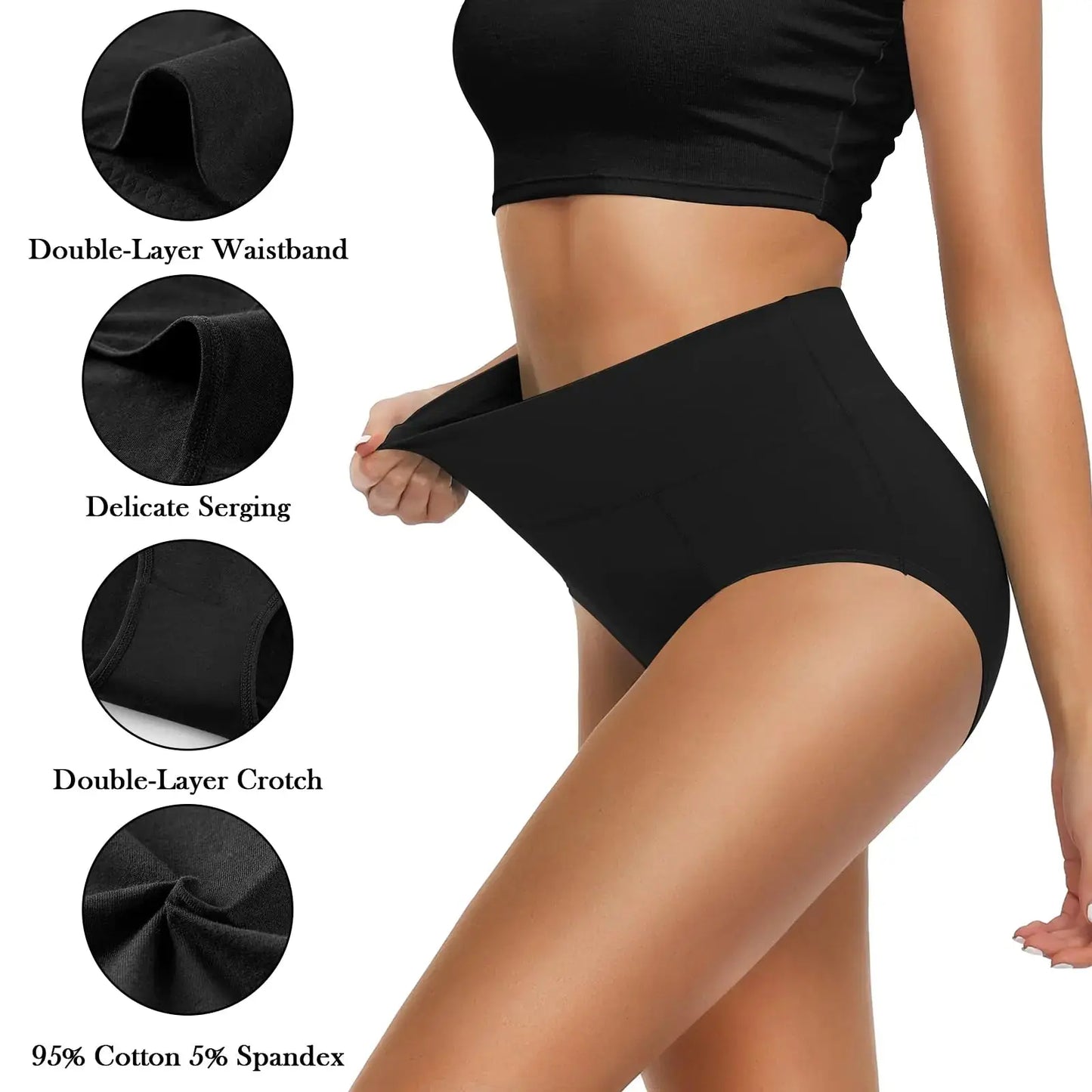 OLIKEME Cotton Underwear High Waisted Panties Full Coverage Underpants Soft Strech Ladies Briefs for Women Multi Pack X-Large Black-a-5 Pack My Store