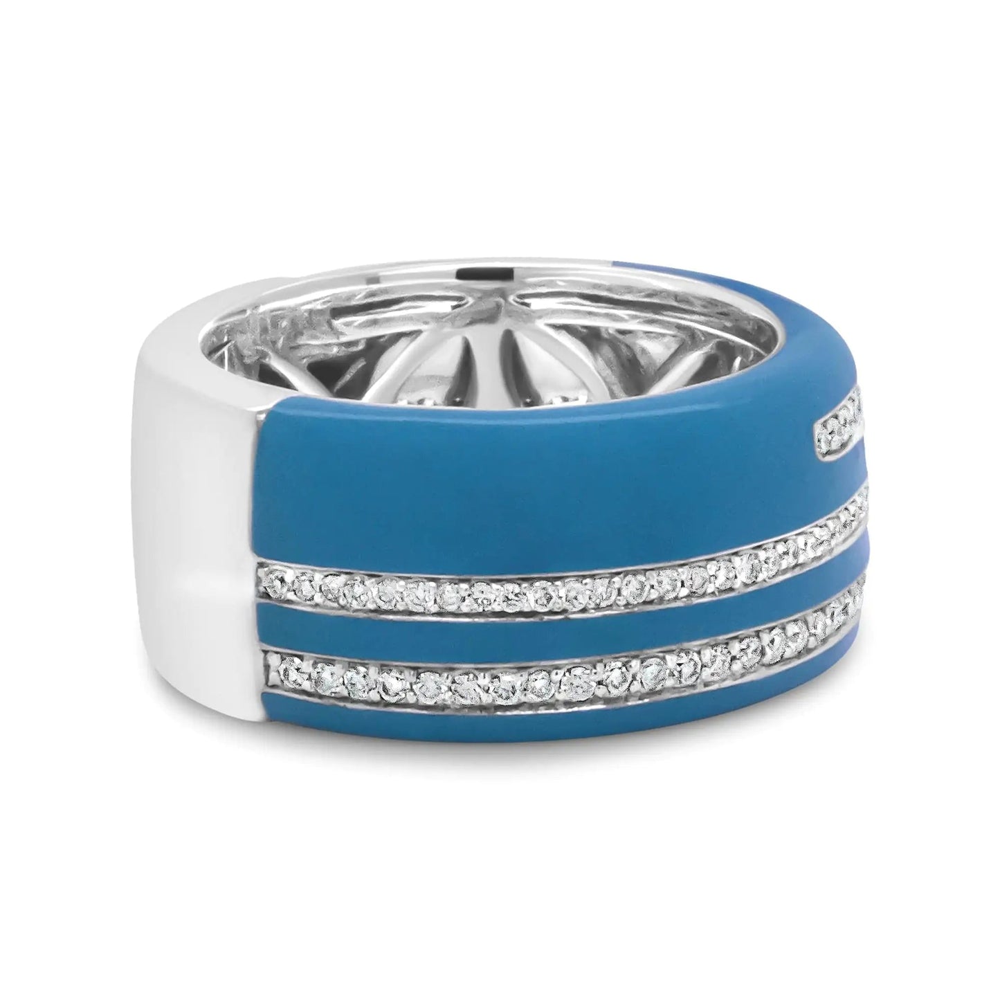 .925 Sterling Silver Turquoise Enamel 5/8 Cttw Round Diamond Wide Band Statement Ring (F-G Color, VS1-VS2 Clarity) WEM Support (www.WEM.support)