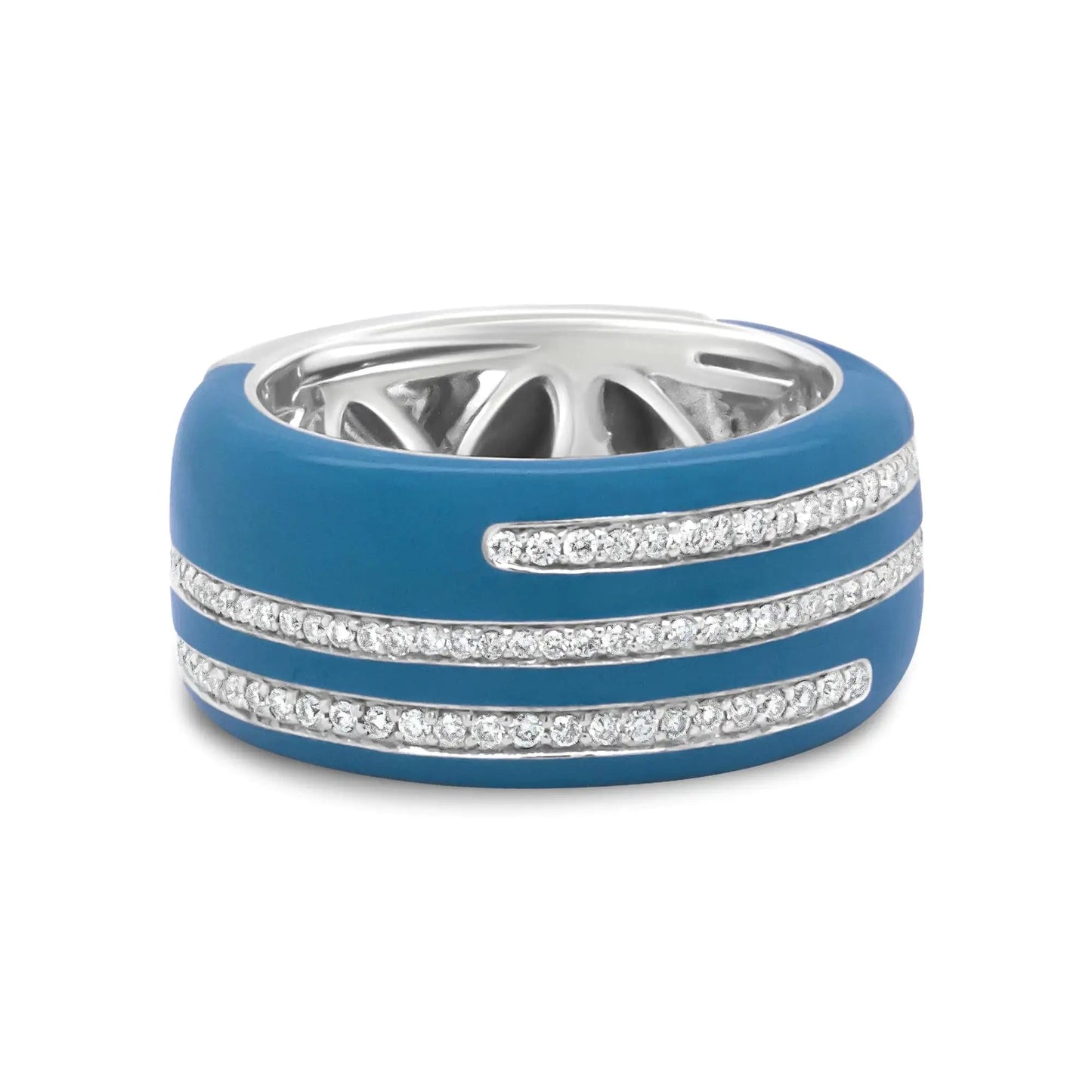 .925 Sterling Silver Turquoise Enamel 5/8 Cttw Round Diamond Wide Band Statement Ring (F-G Color, VS1-VS2 Clarity) WEM Support (www.WEM.support)