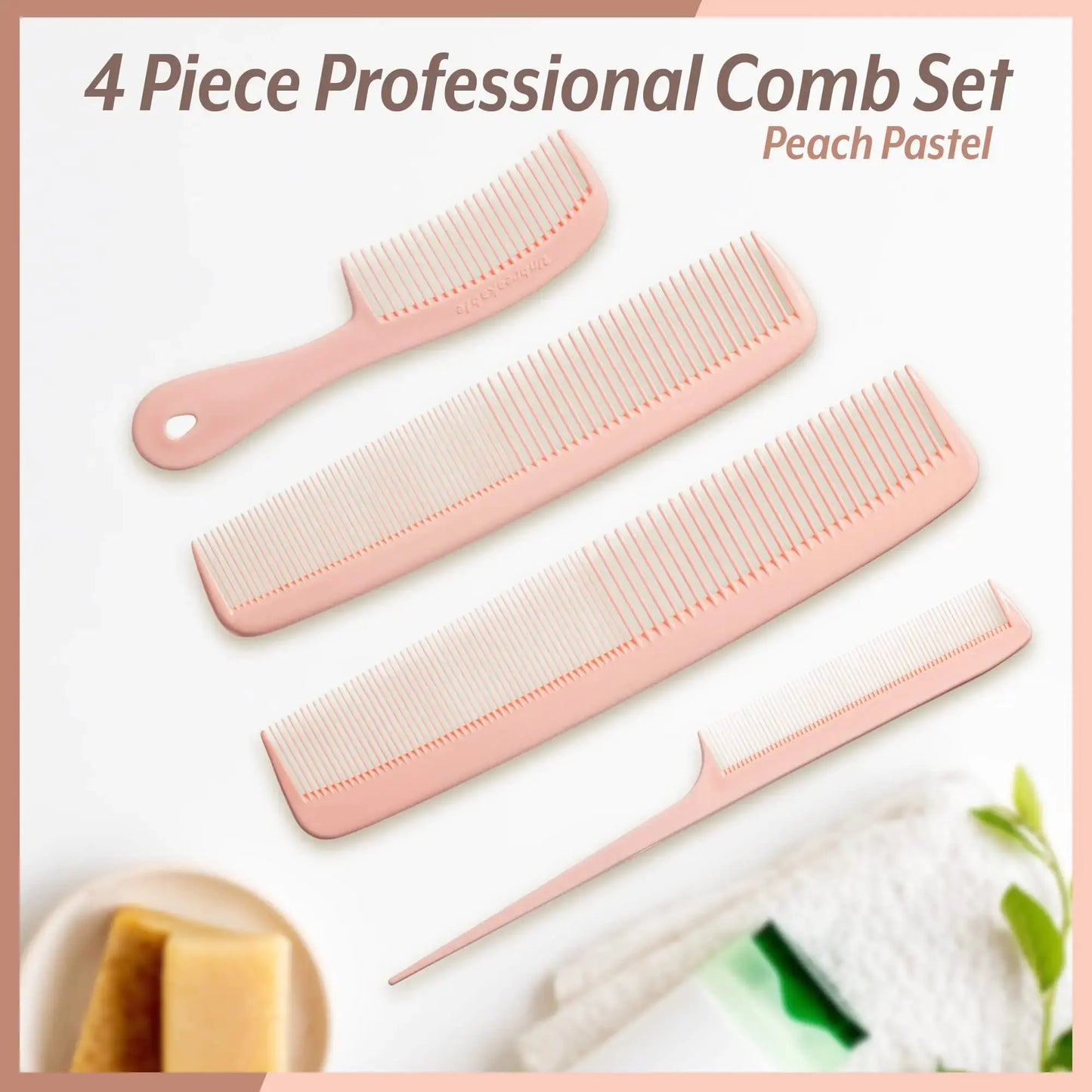 Mars Wellness 4 Piece Professional Comb Set Peach Pastel - USA MADE - Fine Pro Tail Combs, Dresser Hair Comb Styling Comb - Premium Grade for Men and Women - Parting Teasing and Styling - Peach Pastel 4 Piece Set My Store
