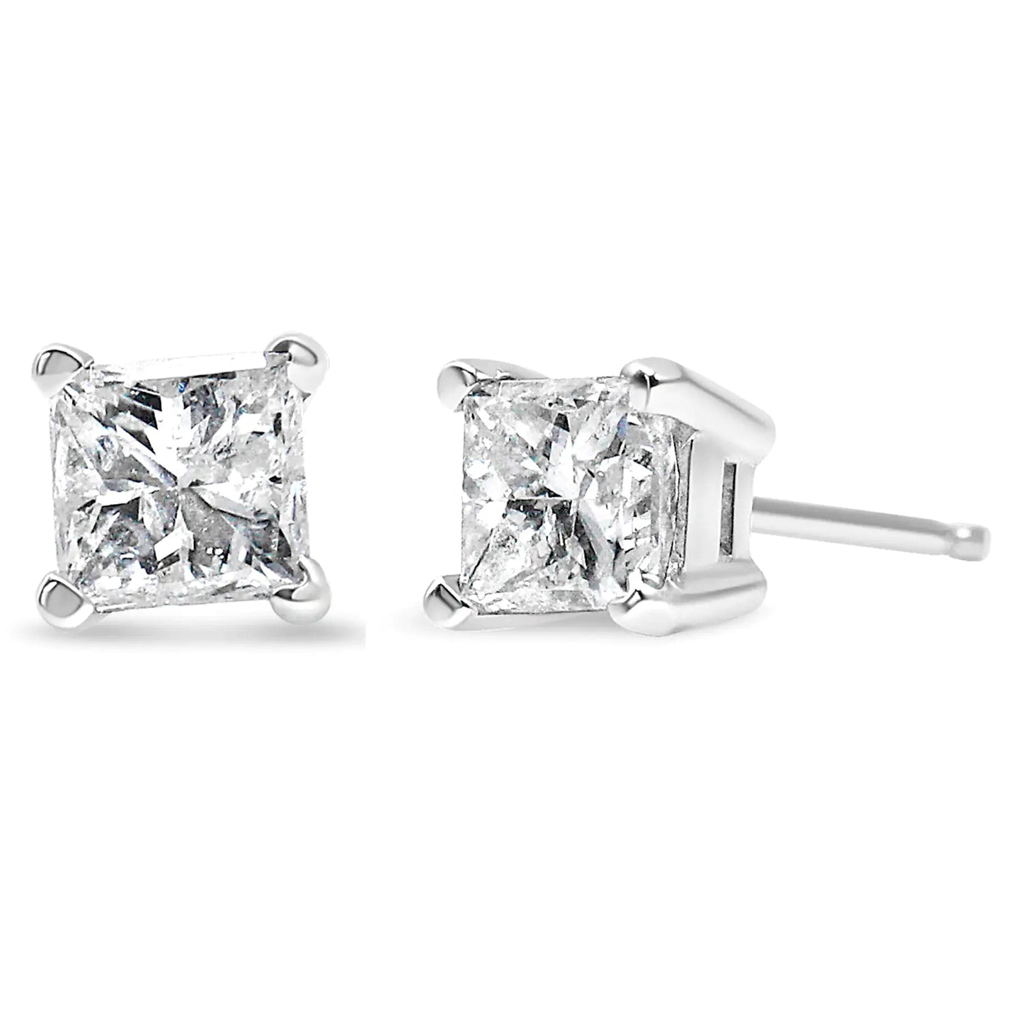 14K White Gold 1/2ct TDW Princess Cut Diamond Solitaire Stud Earrings (G-H, SI2-I1) WEM Support (www.WEM.support)