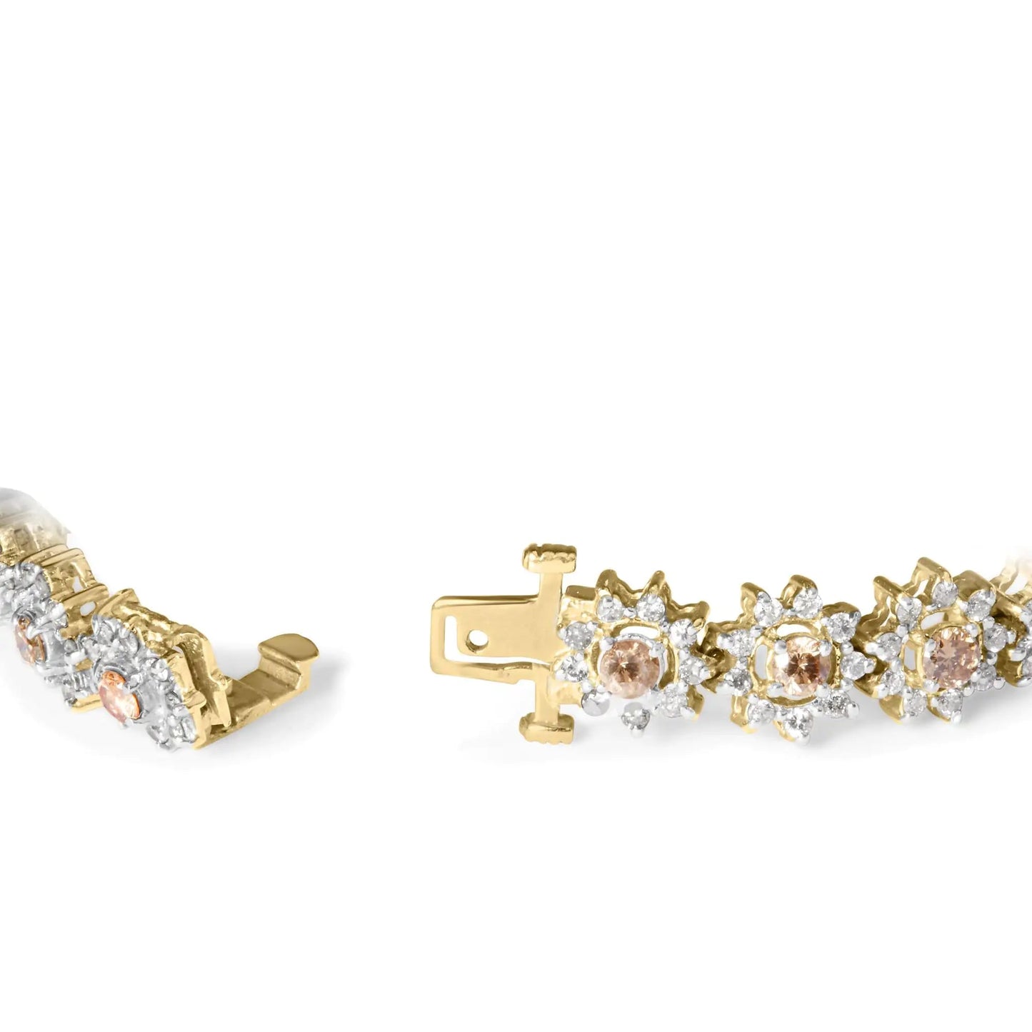 14K Yellow Gold 8.00 Cttw Champagne Diamond Floral Cluster Halo Link Bracelet (H-I Color, I1-I2 Clarity) WEM Support (www.WEM.support)